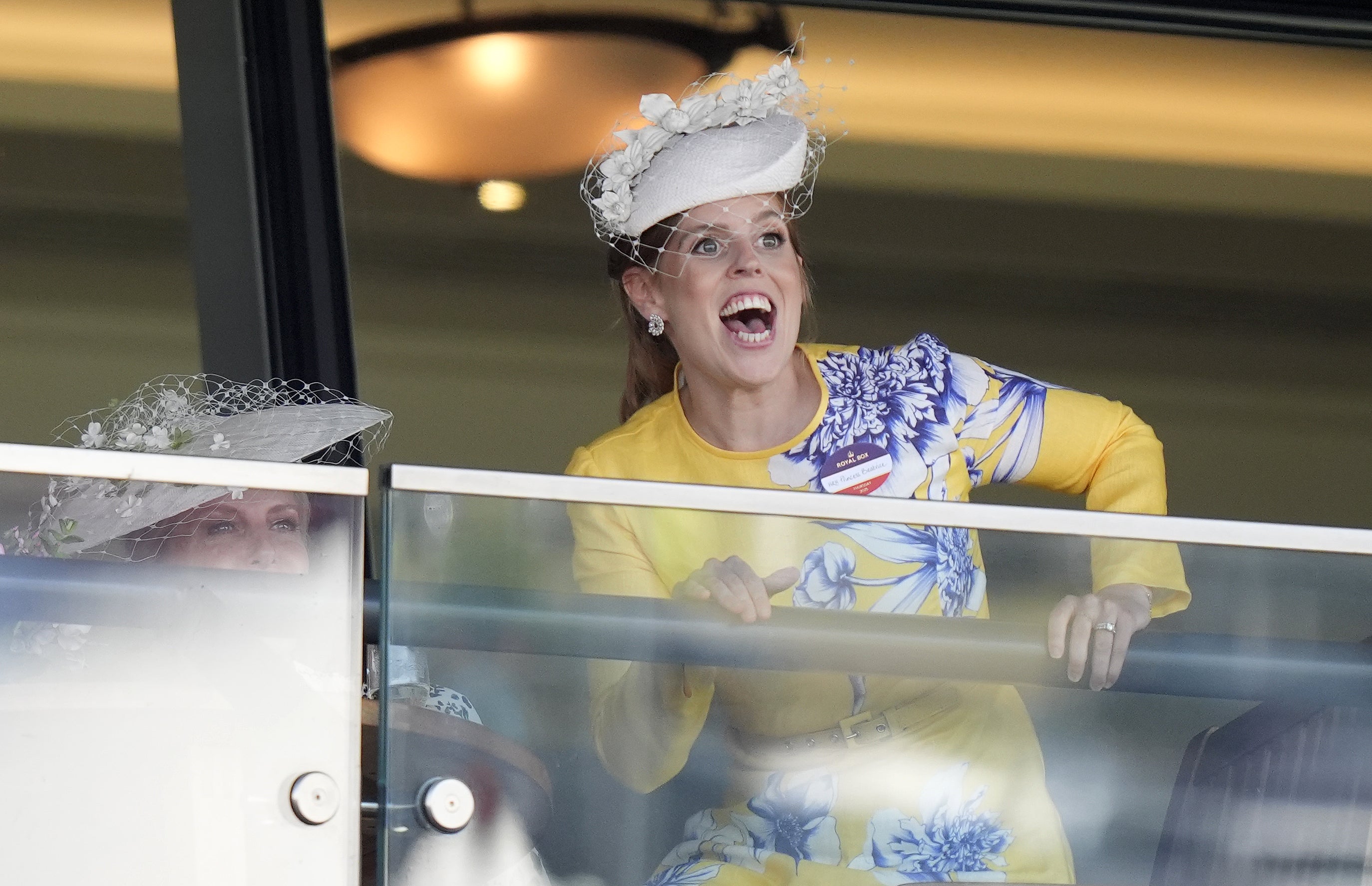Princess Beatrice excitedly watches the King George V Stakes during Royal Ascot in 2025