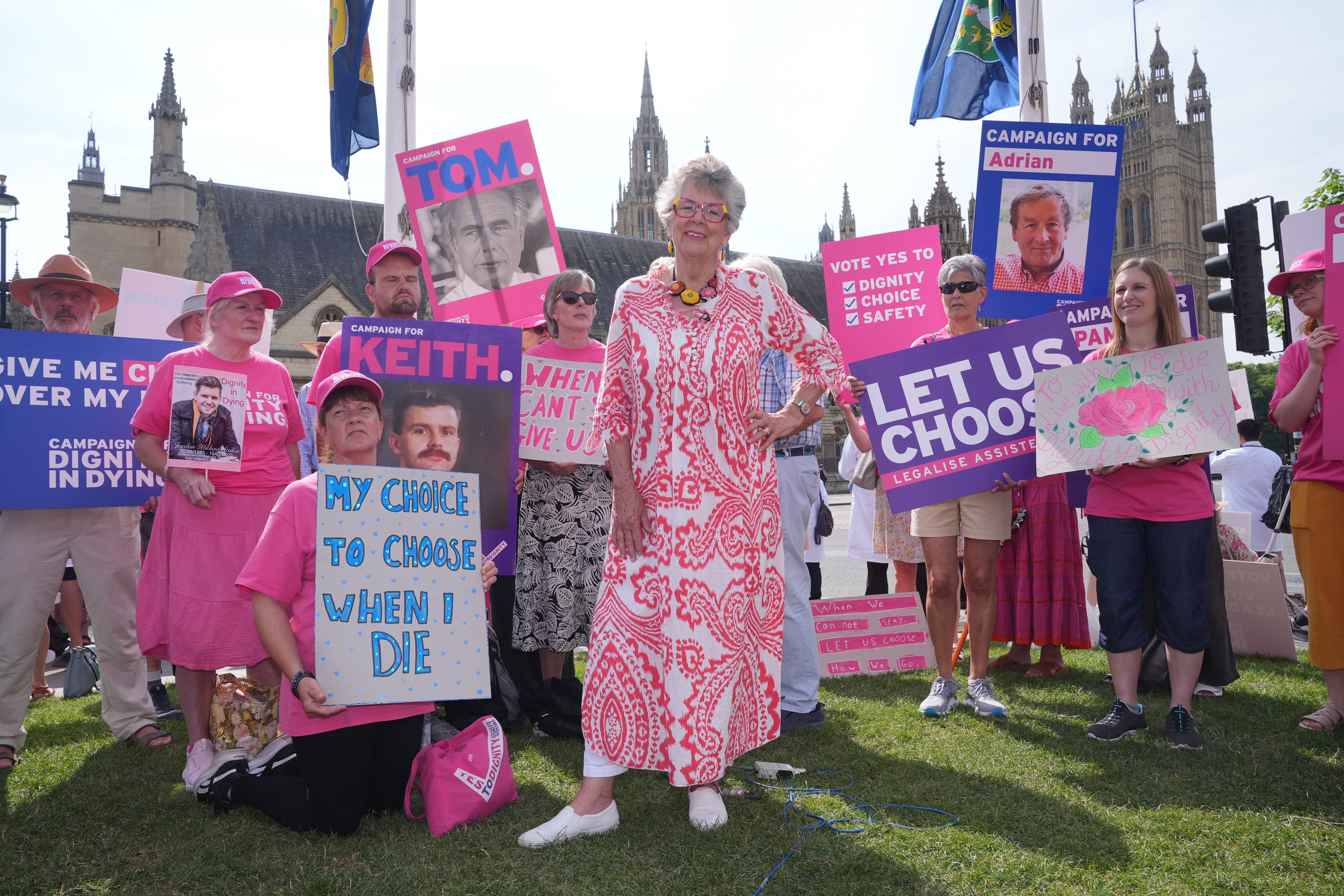 Dame Prue Leith joins activists from Dignity in Dying in support of the assisted dying Bill in Parliament Square (Yui Mok/PA)