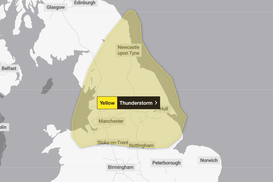 The Met Office has issued a yellow thunderstorm warning this weekend