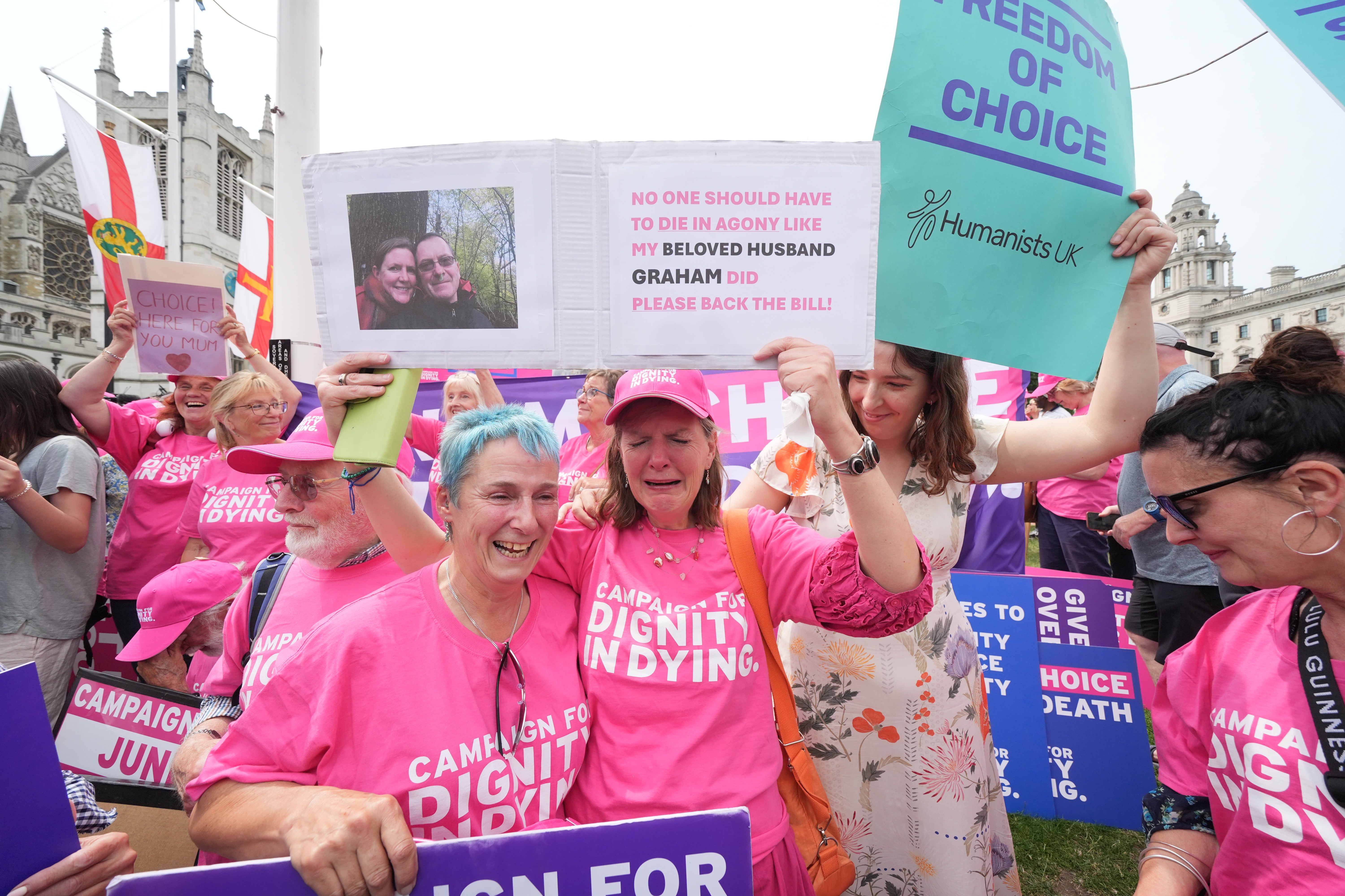 Dignity in Dying campaigners celebrate in Westminster as news broke that MPs had passed the legislation