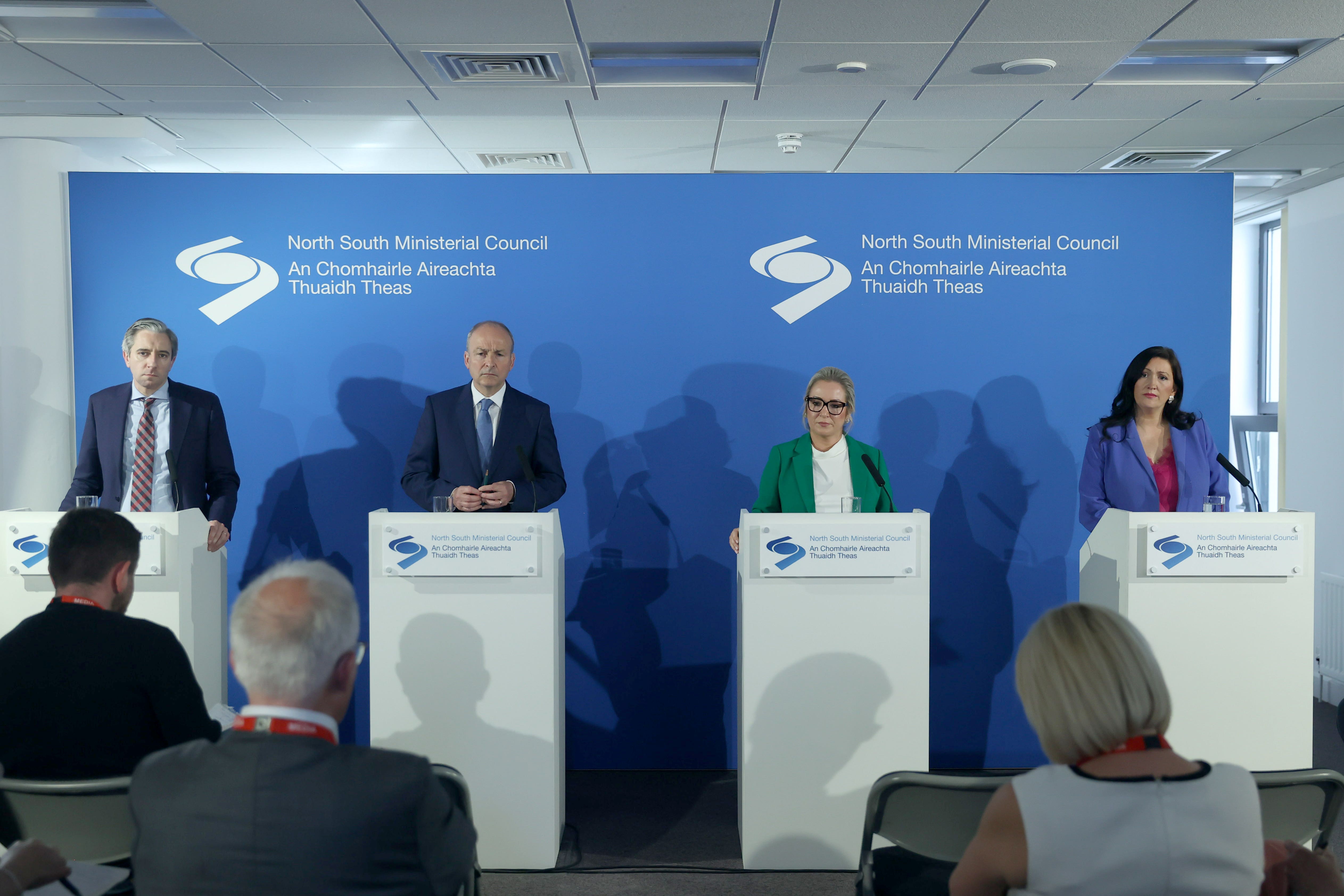 Simon Harris, Micheal Martin, Michelle O’Neill and Emma Little-Pengelly (PA)