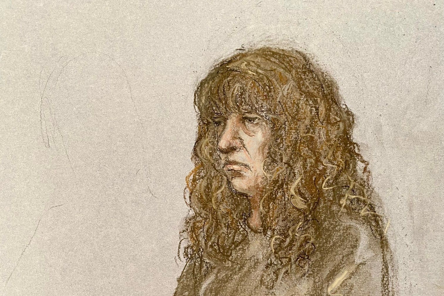 Court artist drawing by Elizabeth Cook of Nancy Pexton, 69, appearing at Highbury Magistrates’ Court, north London (Elizabeth Cook/PA)