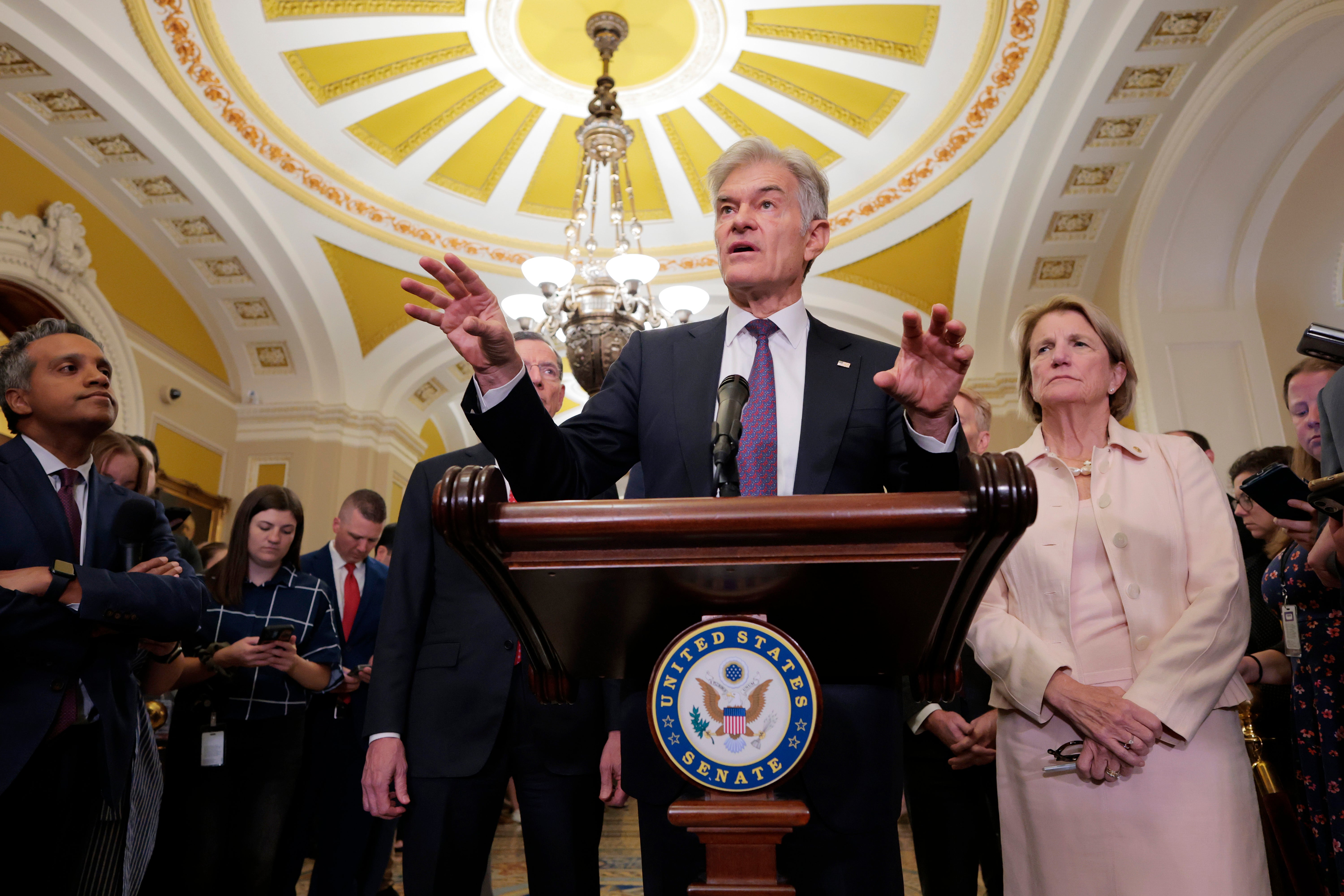 Administrator for the Centers for Medicare & Medicaid Services (CMS) Mehmet Oz met with Senate Republicans to President Donald Trump's "The One Big Beautiful Bill" budget and tax reconciliation bill.