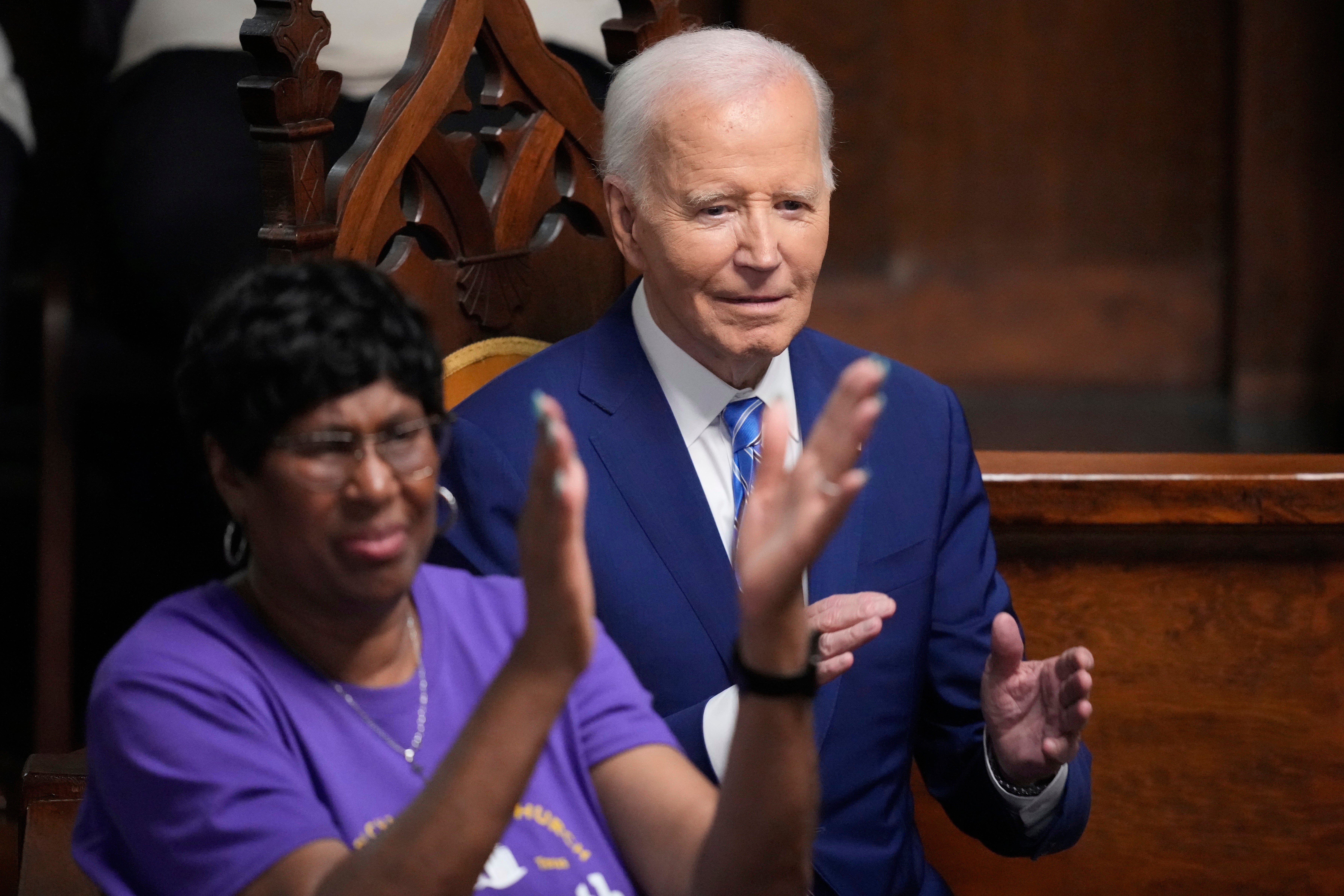 President Joe Biden claps during the Juneteenth celebration in Galveston, Texas. Biden's attendance comes one month after he was diagnosed with prostate cancer