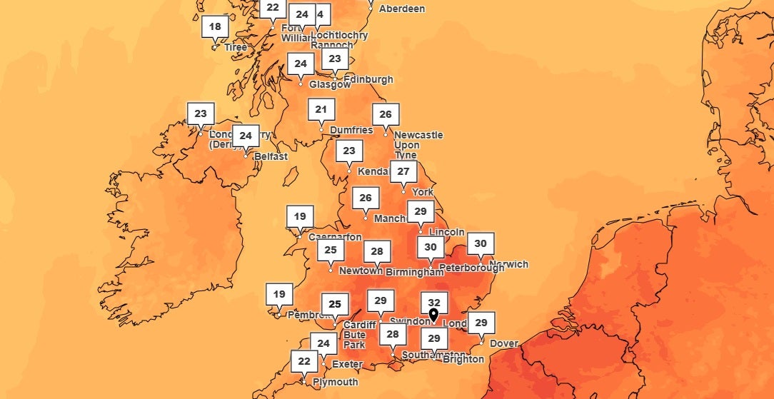 Met Office's Saturday forecast, at 4pm