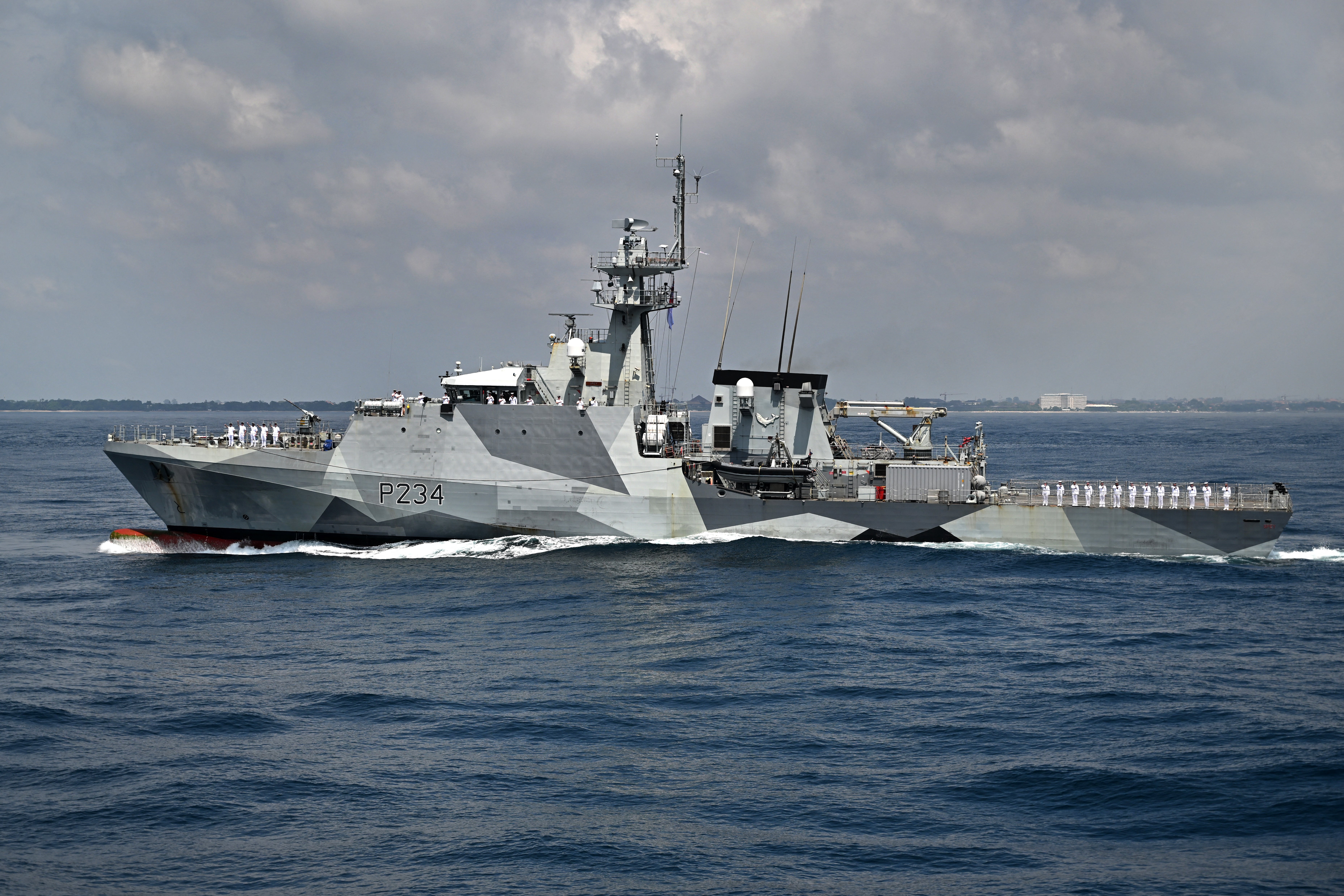 <p>Personnel onboard the British Navy's HMS Spey </p>