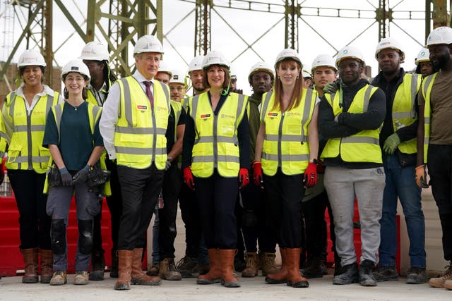 <p>Chancellor Rachel Reeves and deputy prime minister Angela Rayner with Rob Perrins, new chair of Berkeley Group, during their visit to the Oval Village project in London</p>