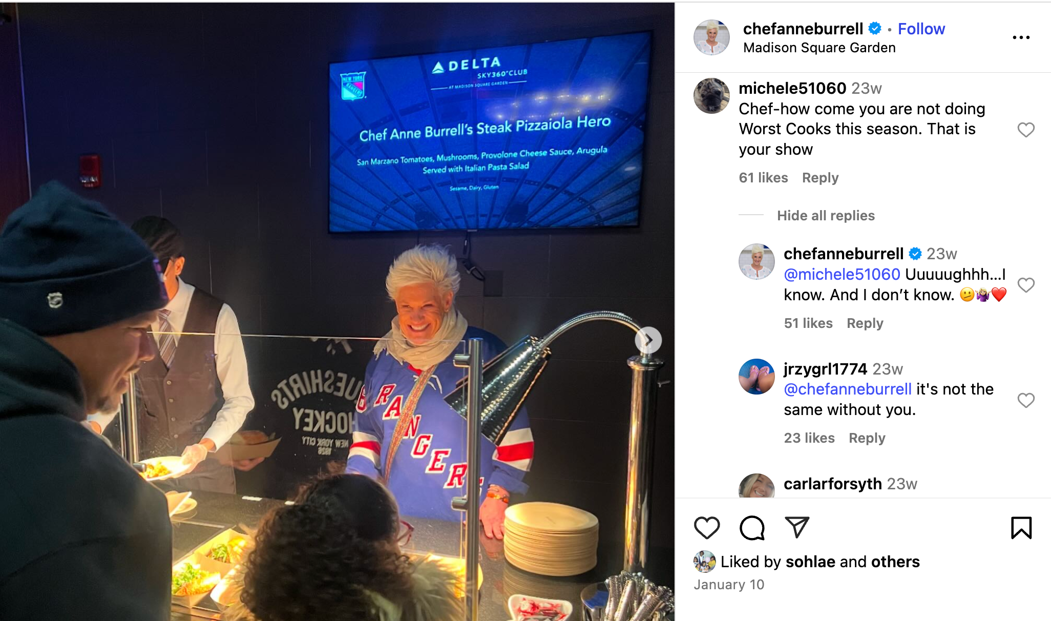 Anne Burrell responds to a question on Instagram asking why she isn't hosting the latest season of Worst Cooks