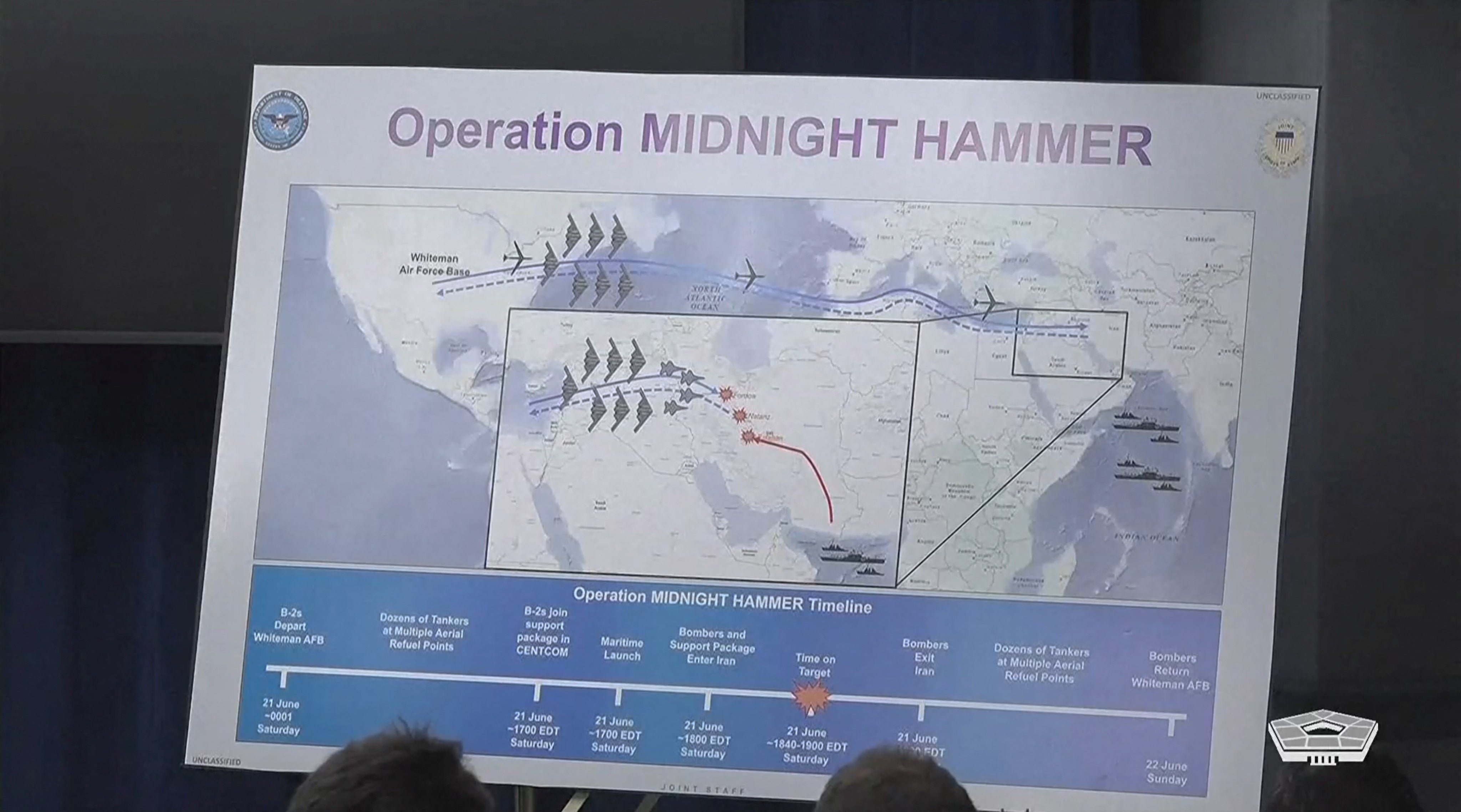 This chart shows a timeline and target areas for "Operation Midnight Hammer"