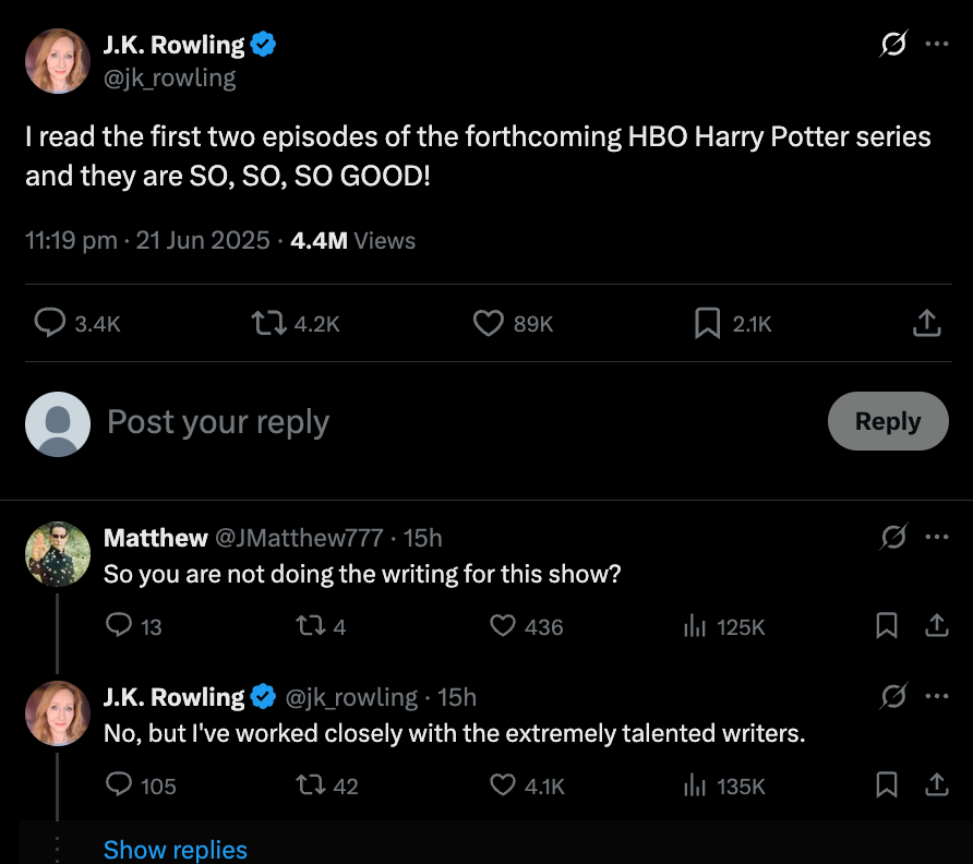 JK Rowling heaps praise on early episodes of Harry Potter HBO series