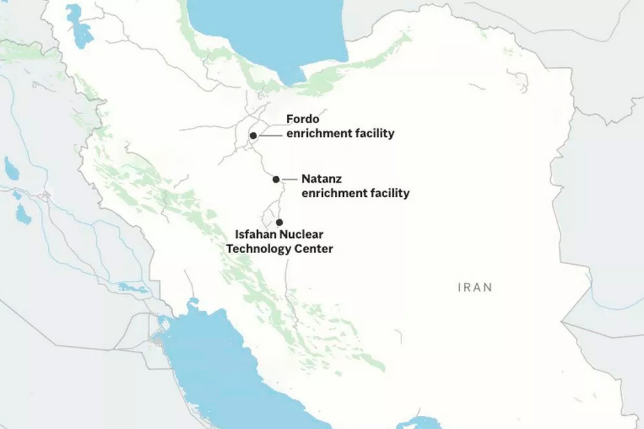The three strike sites of Iranian nuclear facilities hit by US bombs on Saturday