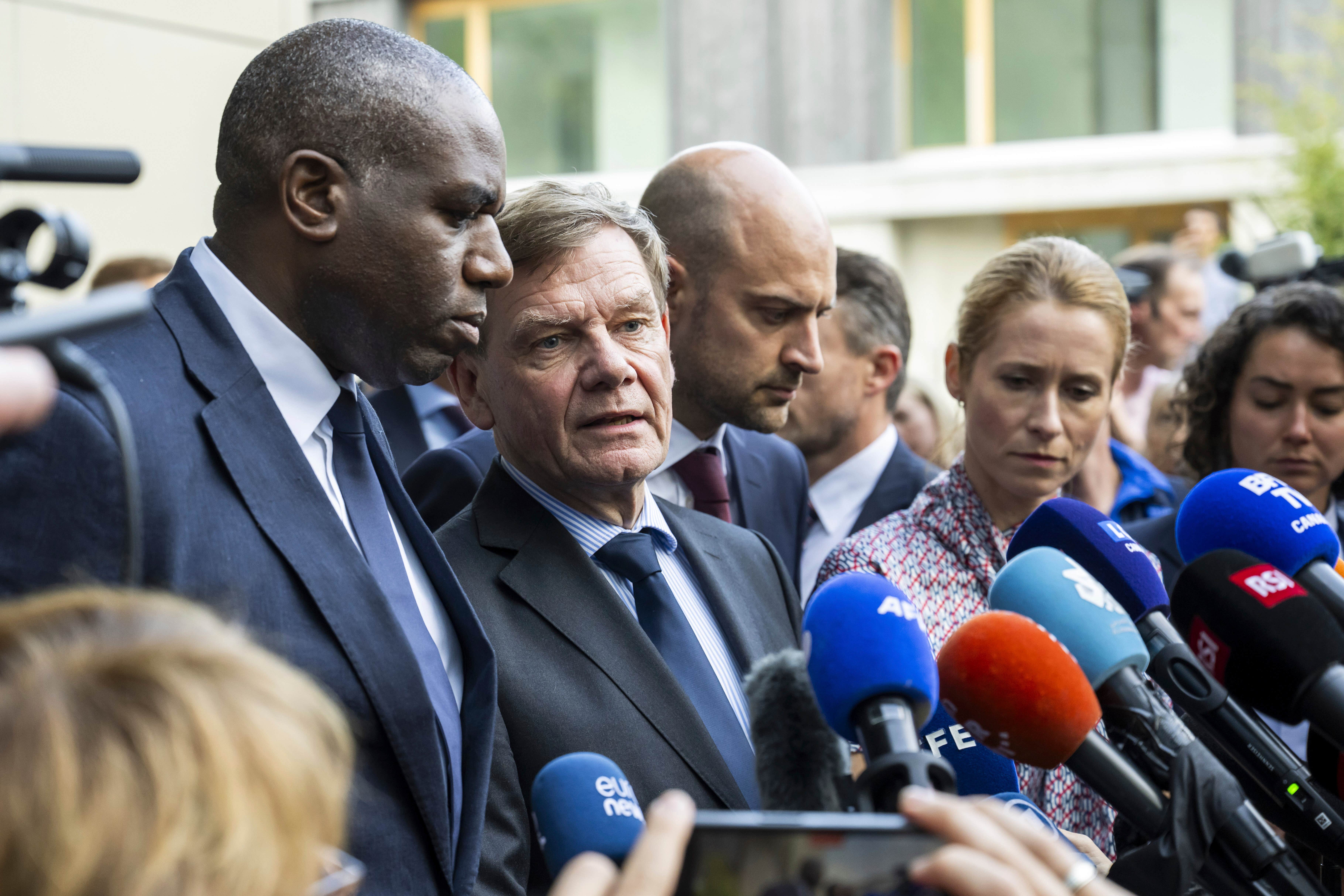 Foreign Secretary David Lammy, left, with European colleagues speak to the media after an Iran-EU nuclear meeting, in Geneva (Martial Trezzini/Keystone via AP)