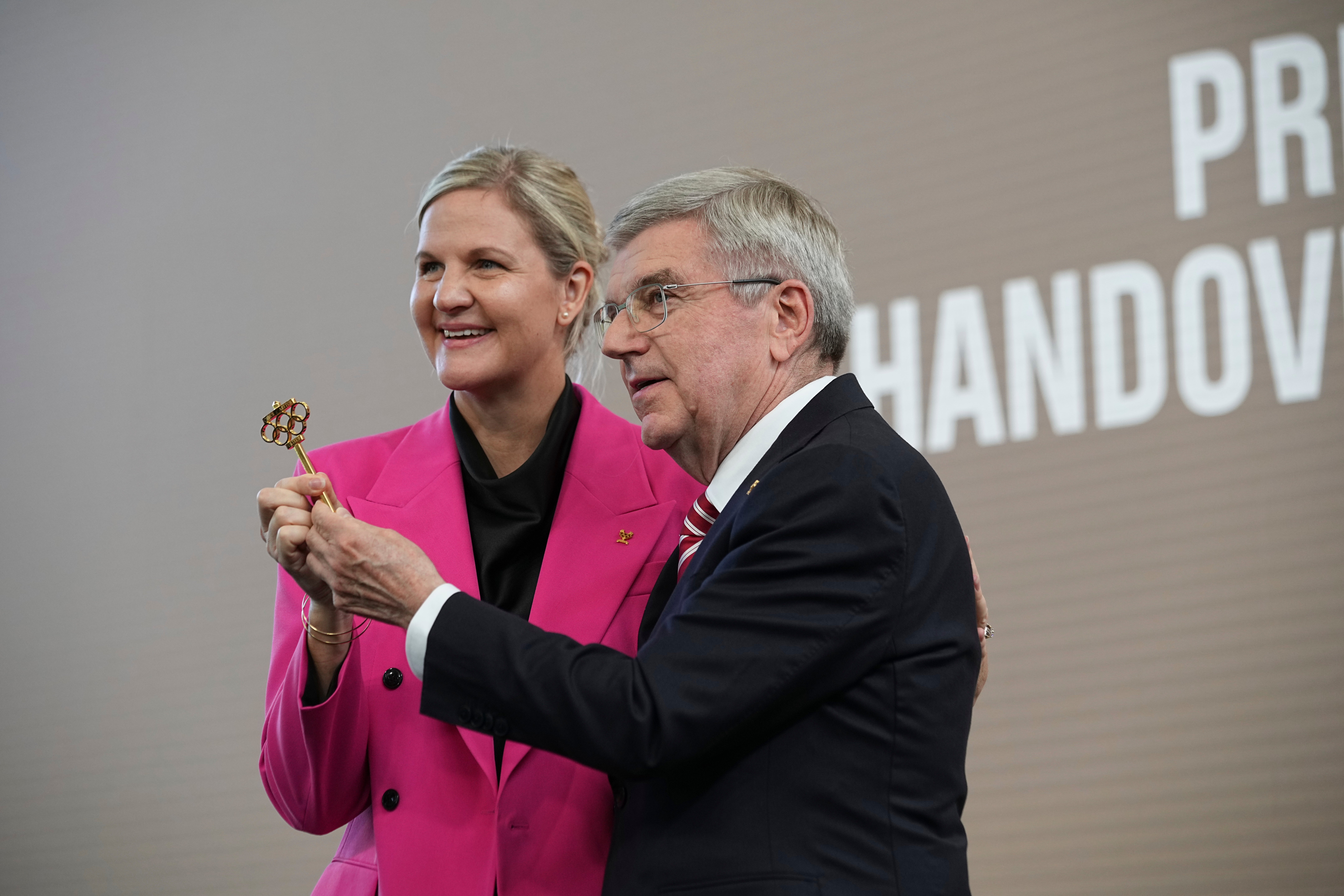 Thomas Bach (right) has handed over the presidency to Kirsty Coventry