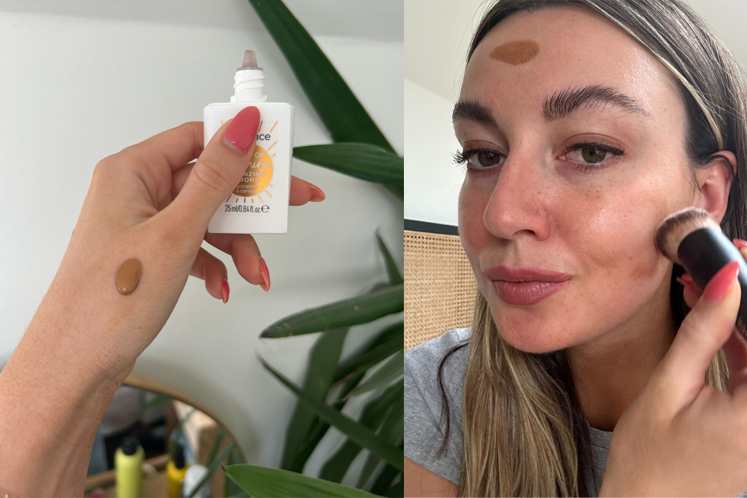 Applying the bronzing drops with a brush