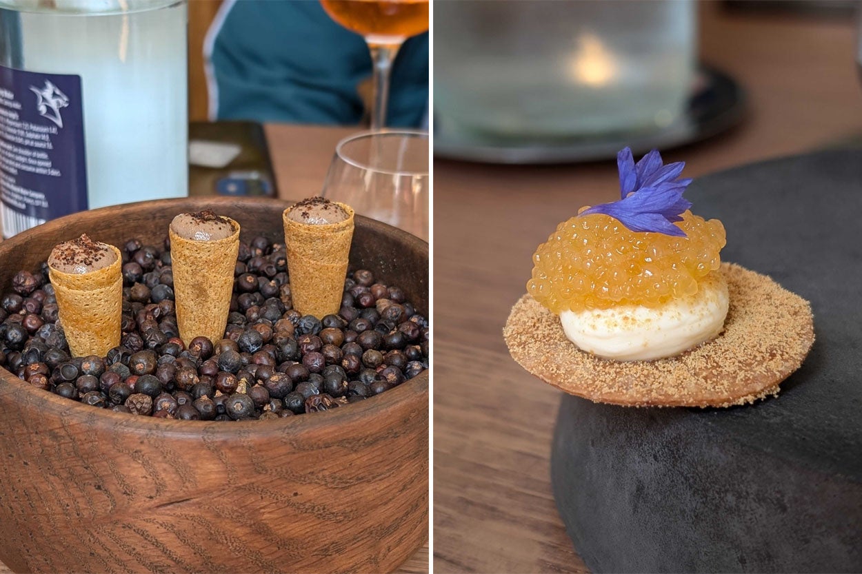 Waters’s mischief: a miniature mushroom forest disguised as an ice cream cone and crab so silky it might shock Soho