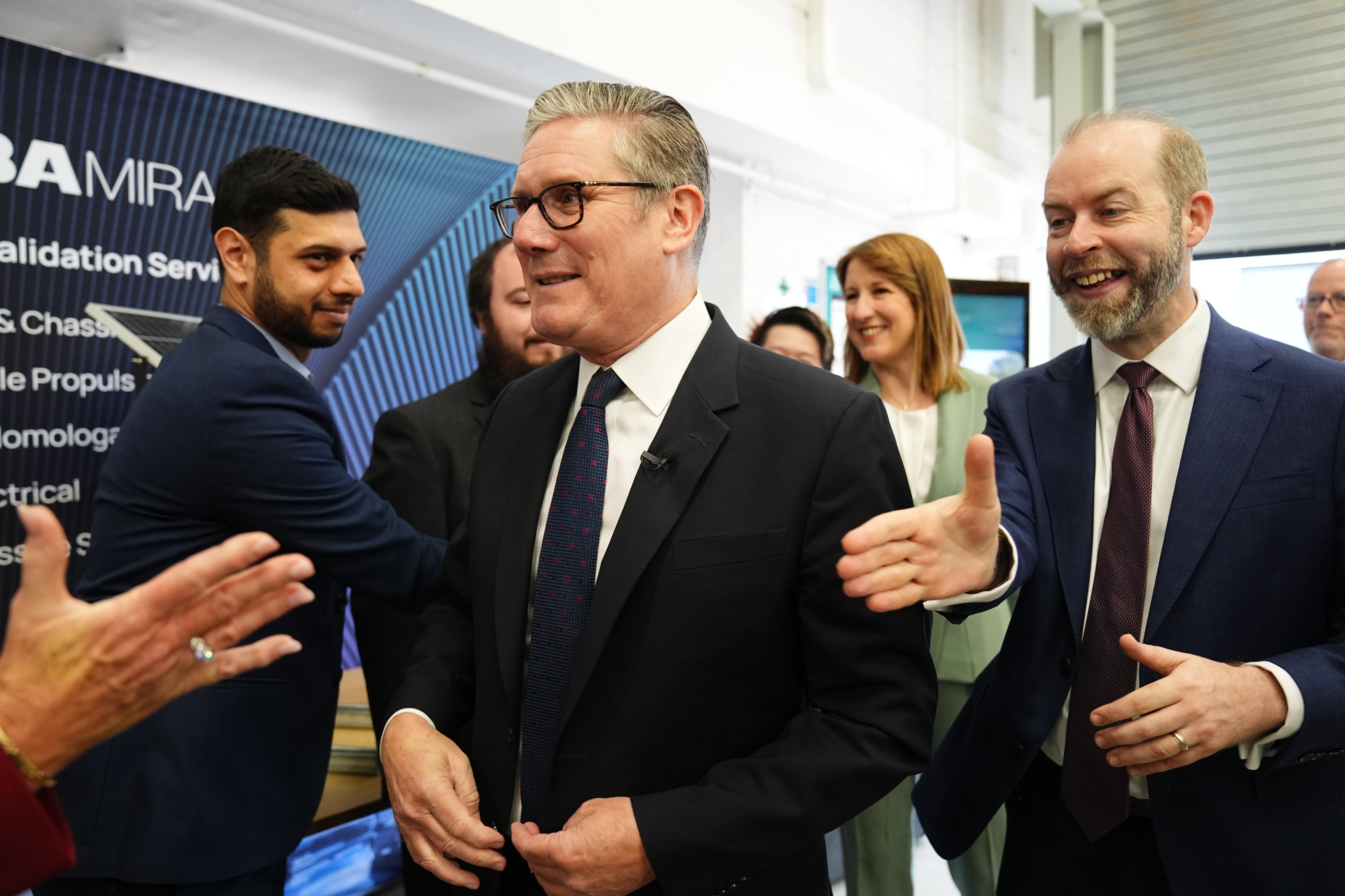 Prime Minister Sir Keir Starmer, Chancellor of the Exchequer Rachel Reeves (third from right) and Business Secretary Jonathan Reynolds (right) during a visit to Nuneaton
