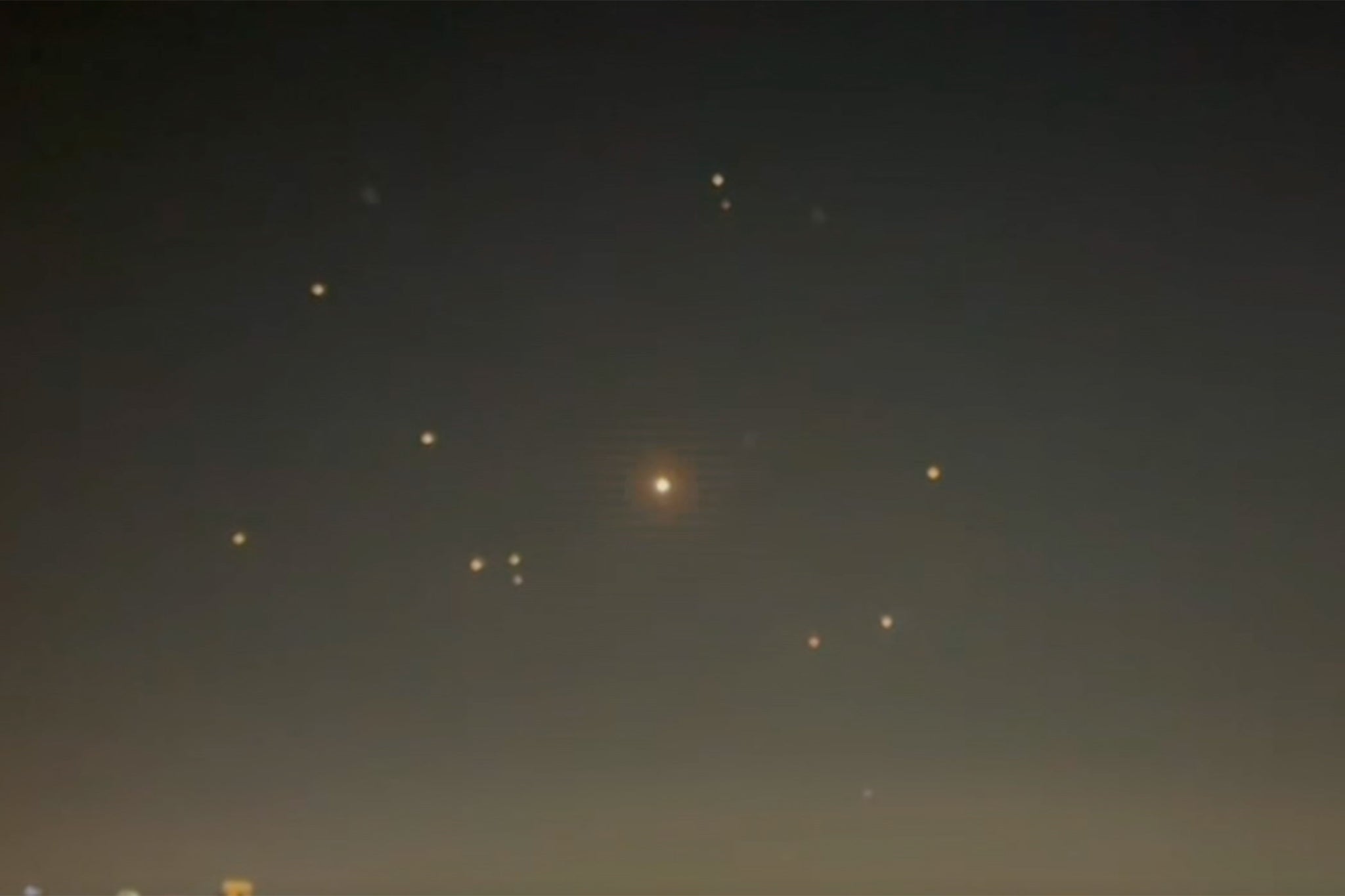 The sky over Doha, Qatar as Qatar air defences intercept attack on US base from Iraq