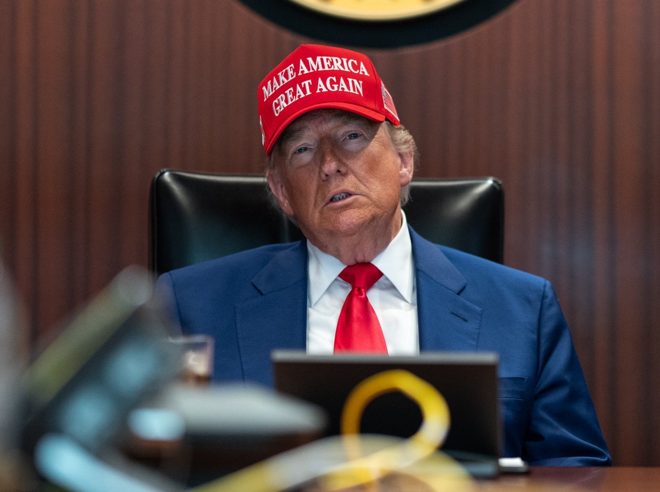Trump in the Situation Room of the White House before addressing reporters about the bombing of the three Iranian nuclear sites