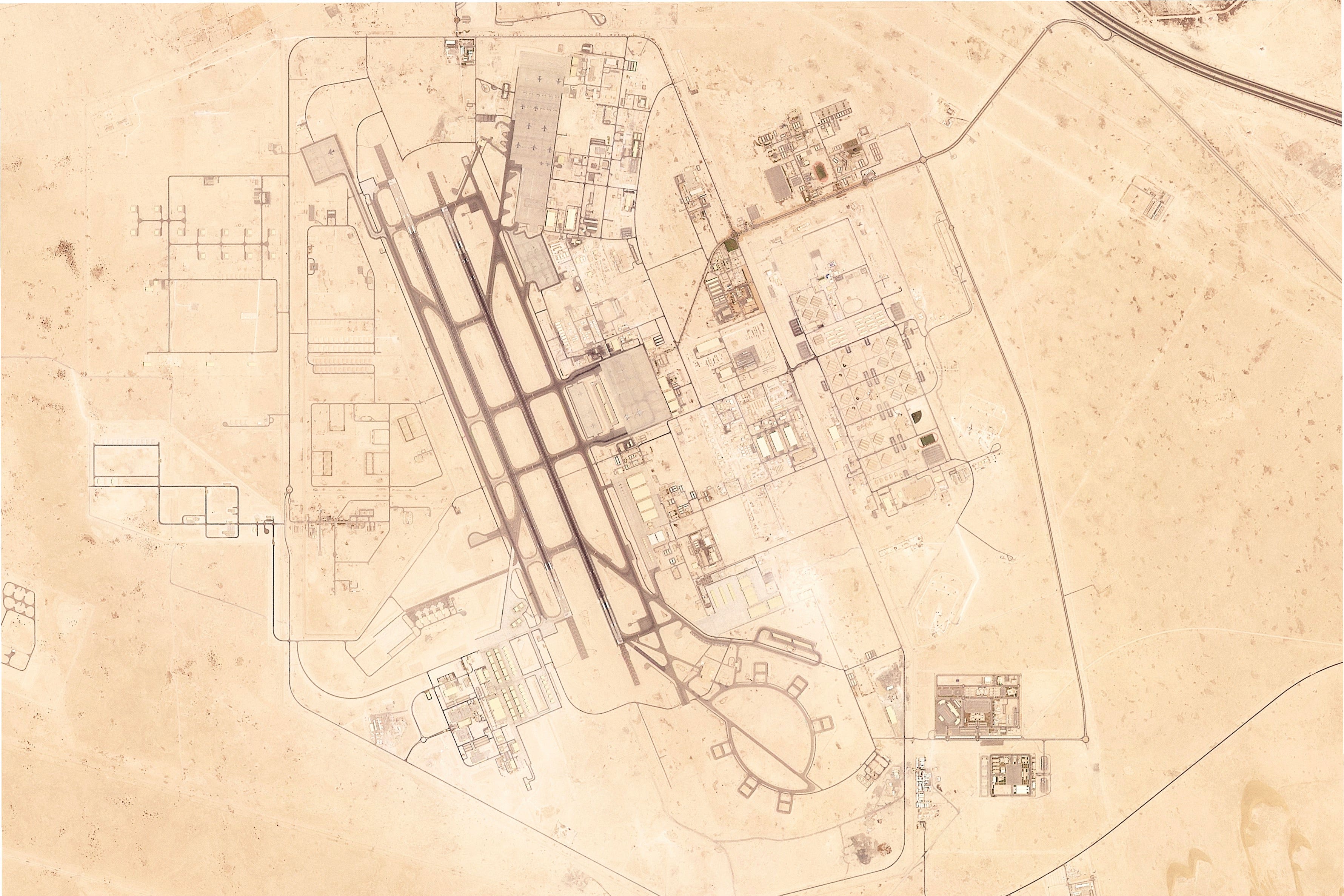 Satellite image showing Al Udeid Air Base (Planet Labs PBC/AP)
