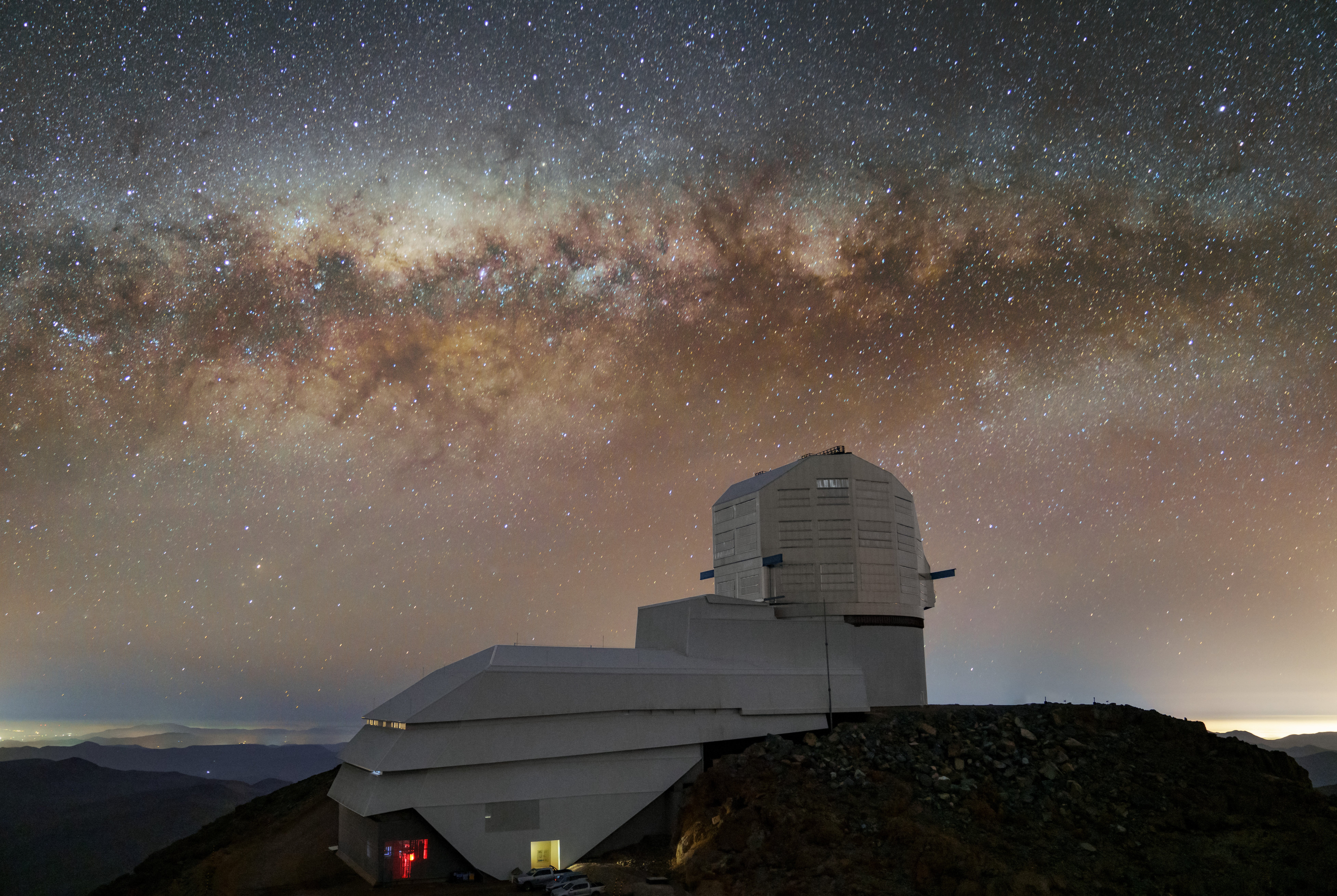 The Vera C. Rubin Observatory beneath the glittering band of the Milky Way