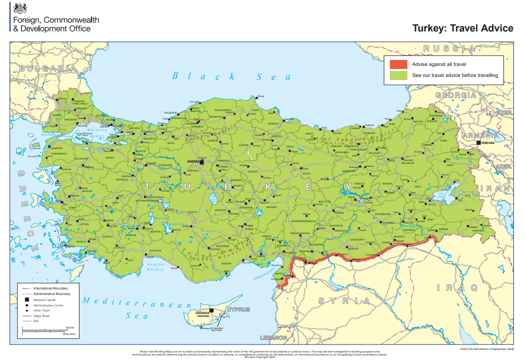 FCDO’s advice on travel in Turkey