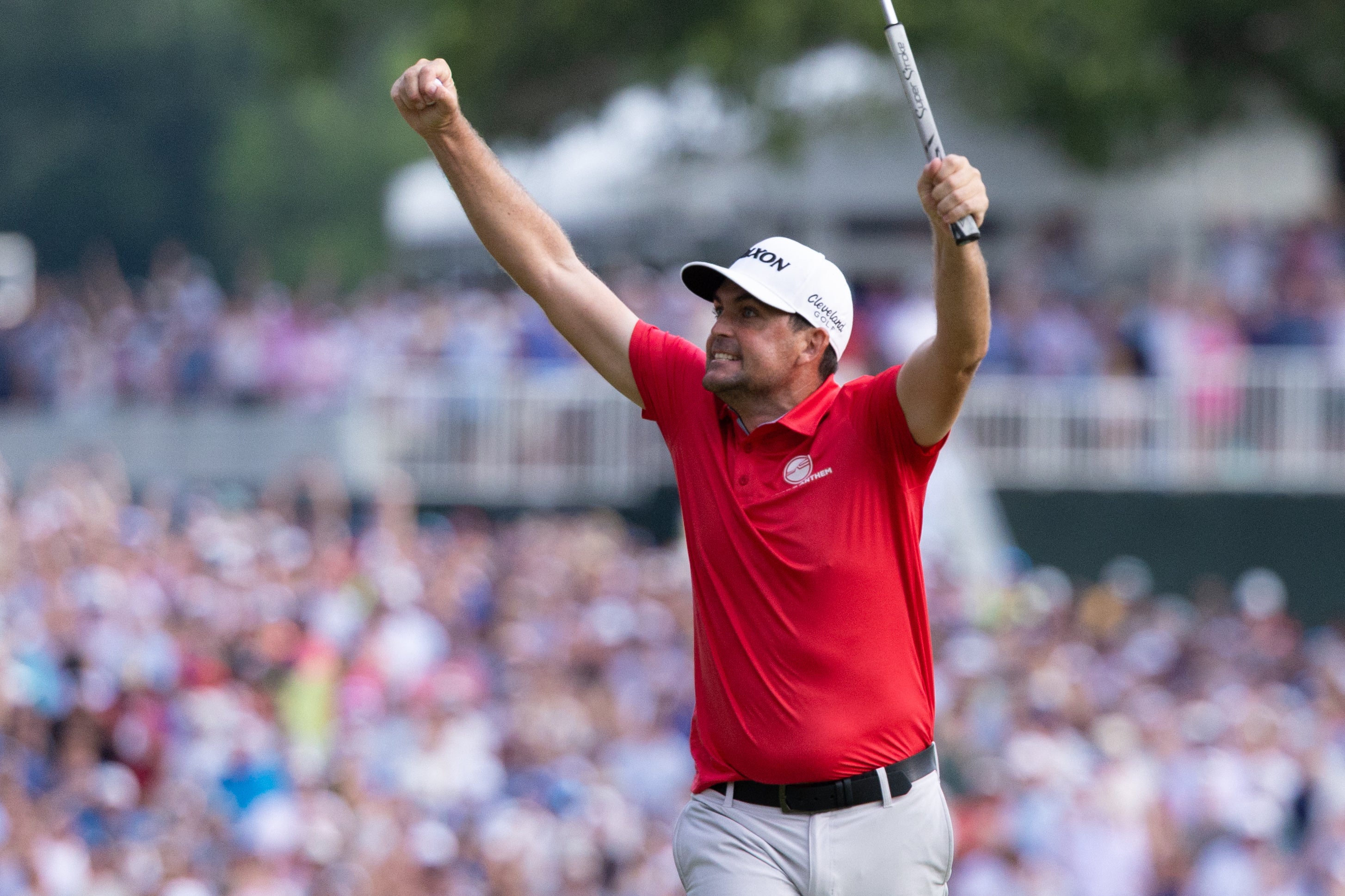 Keegan Bradley holed a birdie putt on the 18th to snatch victory at the Travelers Championship