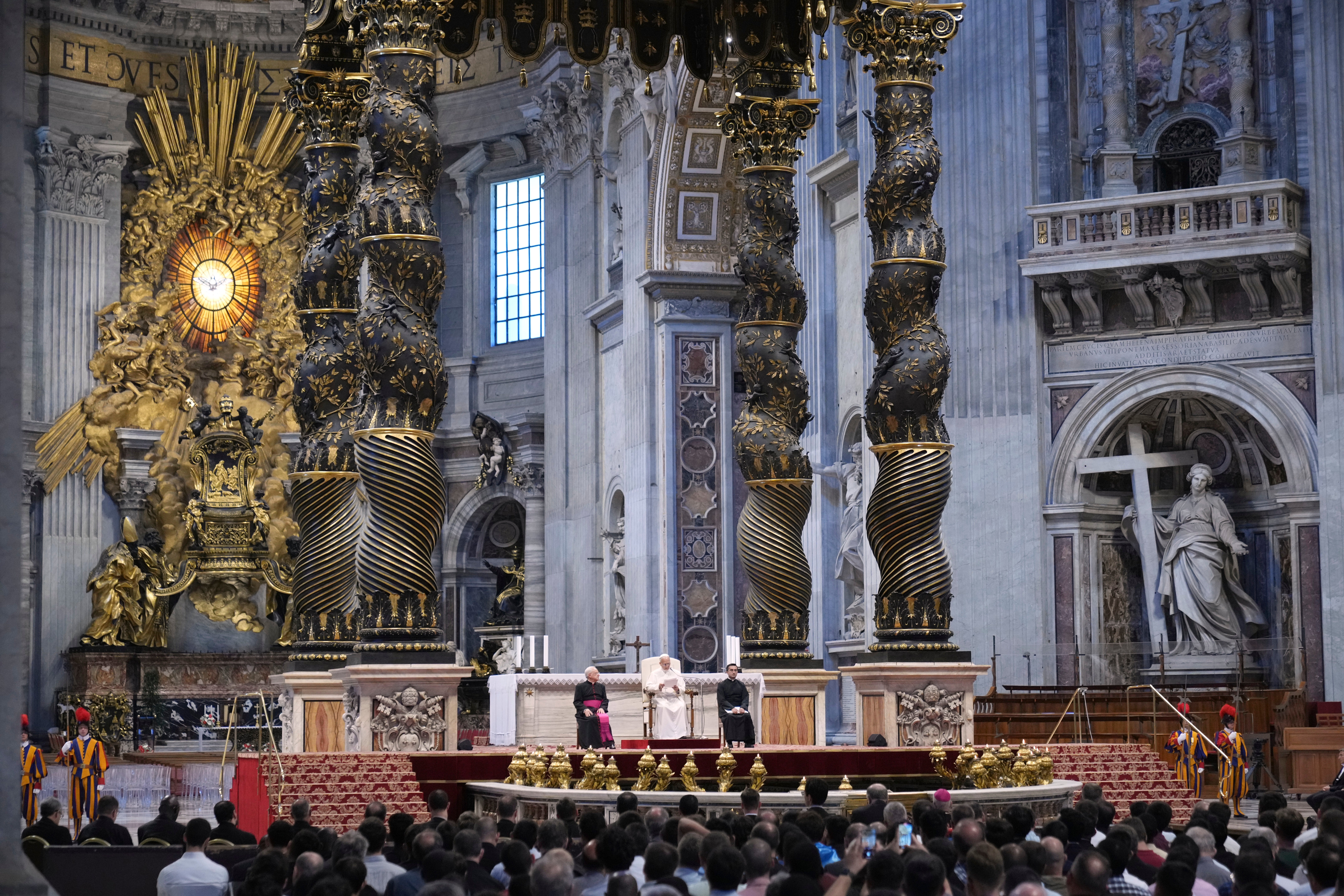 St. Peter’s Basilica was turned into something resembling a concert venue, with seminarians waving their national flags, interrupting Leo frequently with applause and shouts of "Papa Leone"