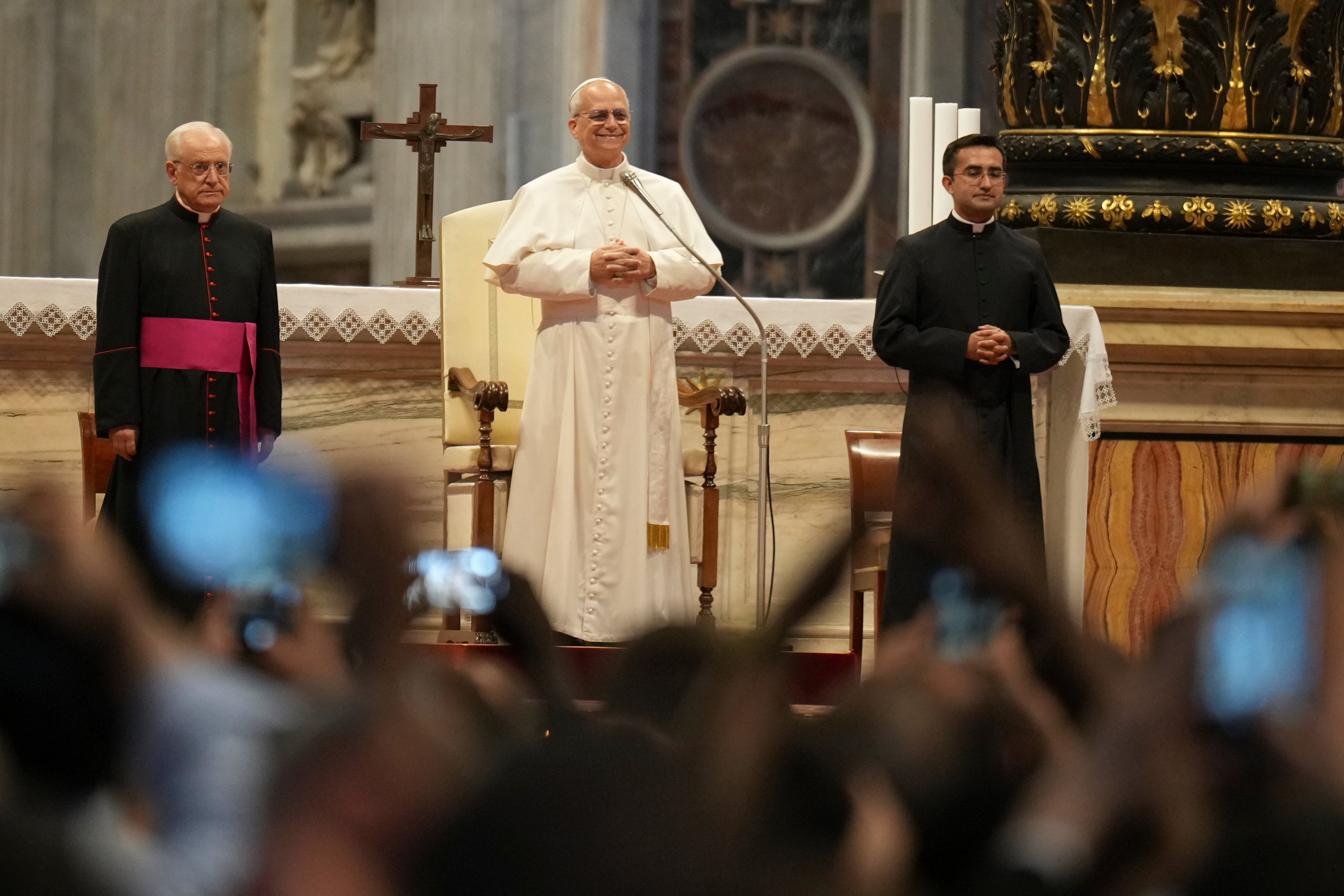 Pope Leo XIV leads a meditation with the participants into the Jubilee of Seminarists in St. Peter's Basilica at the Vatican