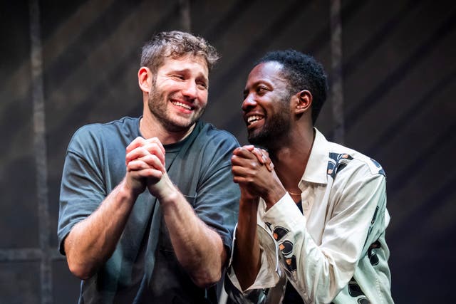 <p>Omari Douglas (right) plays Jesse, a self-hating Black playwright</p>