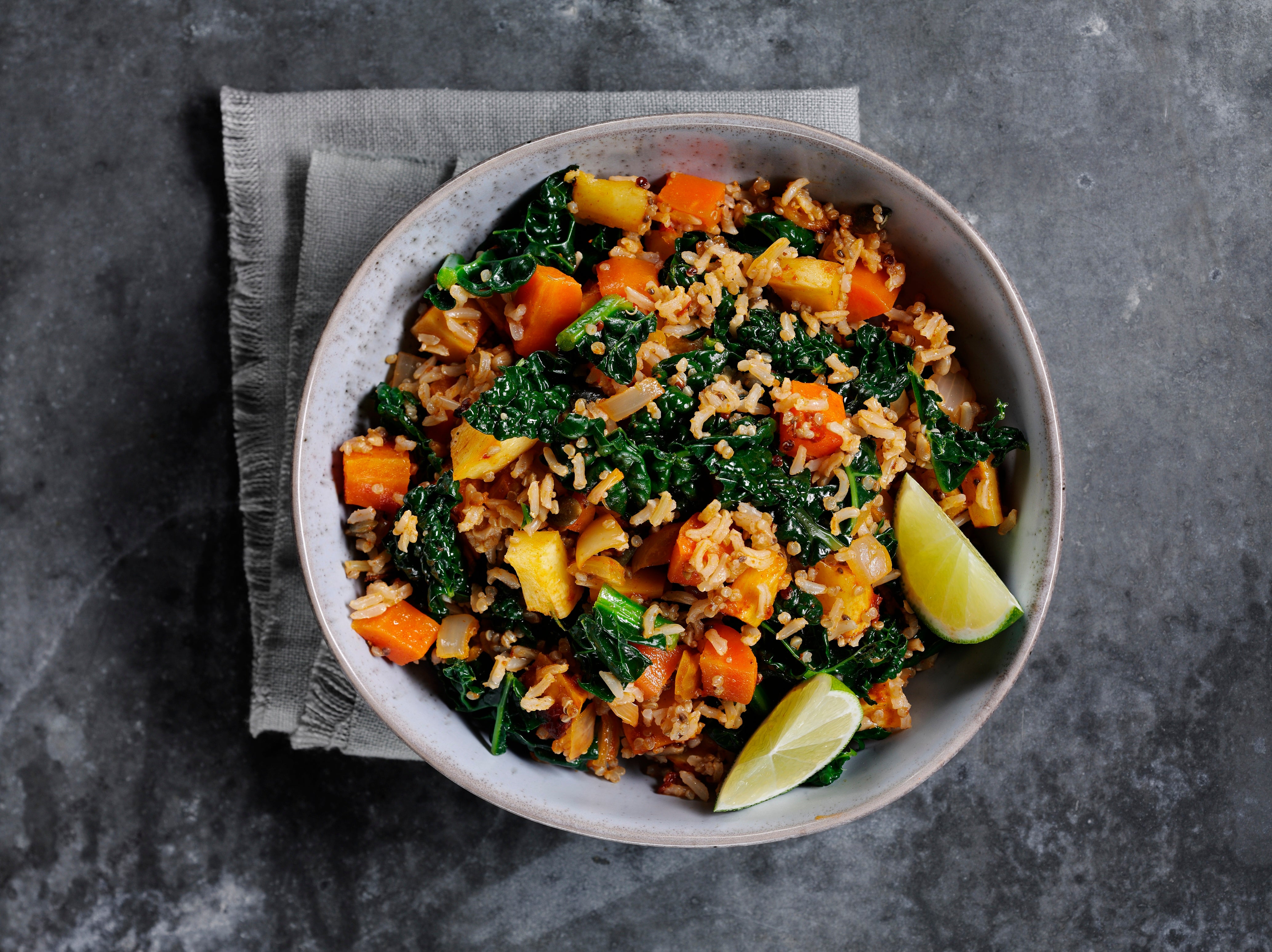 This spiced pilaf is a great way to use up odds and ends of veg – try swapping in squash or sweet potato for an easy twist