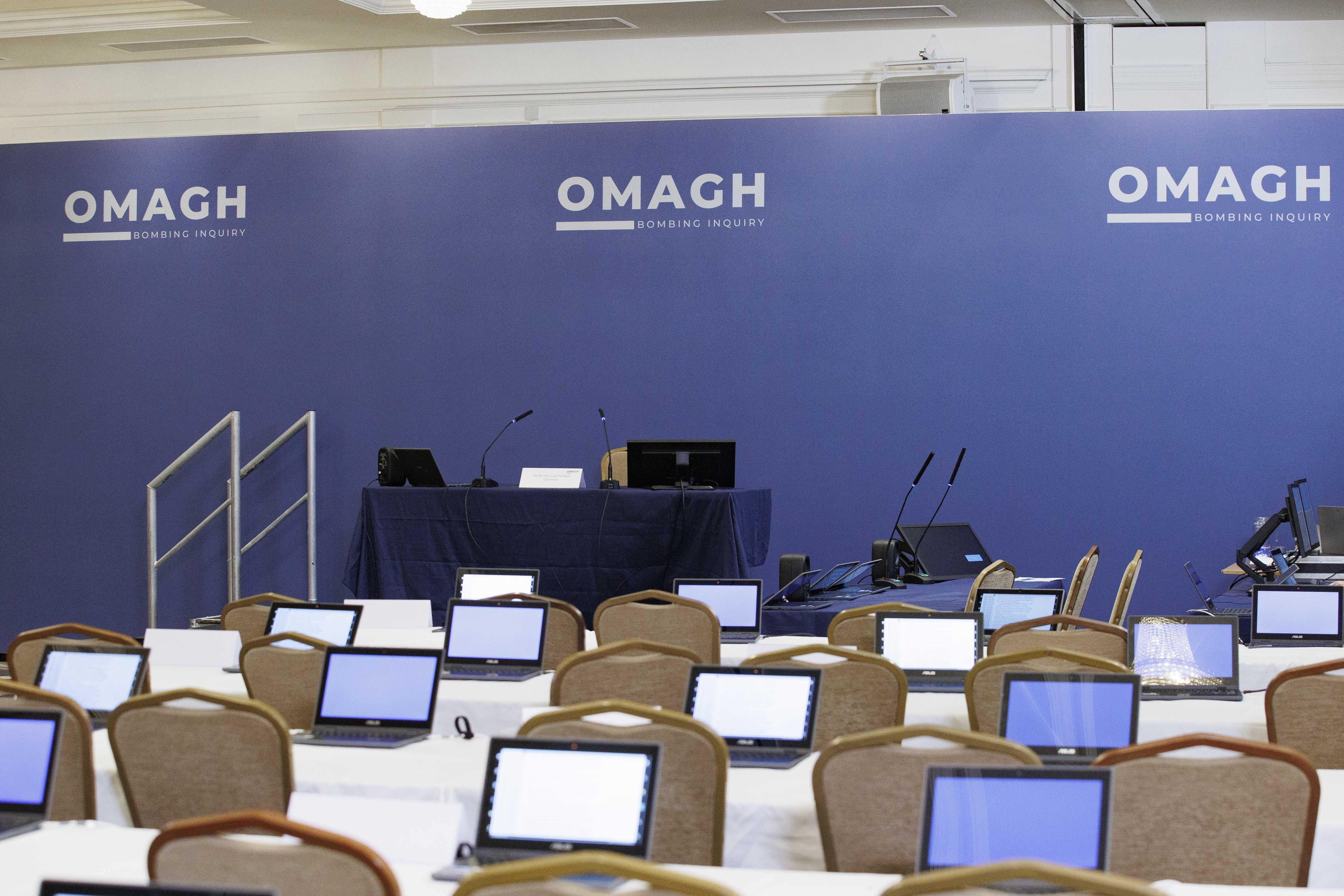 The hearing room at the Silverbirch Hotel in Omagh, Co Tyrone, in the Omagh Bombing Inquiry (Liam McBurney/PA)