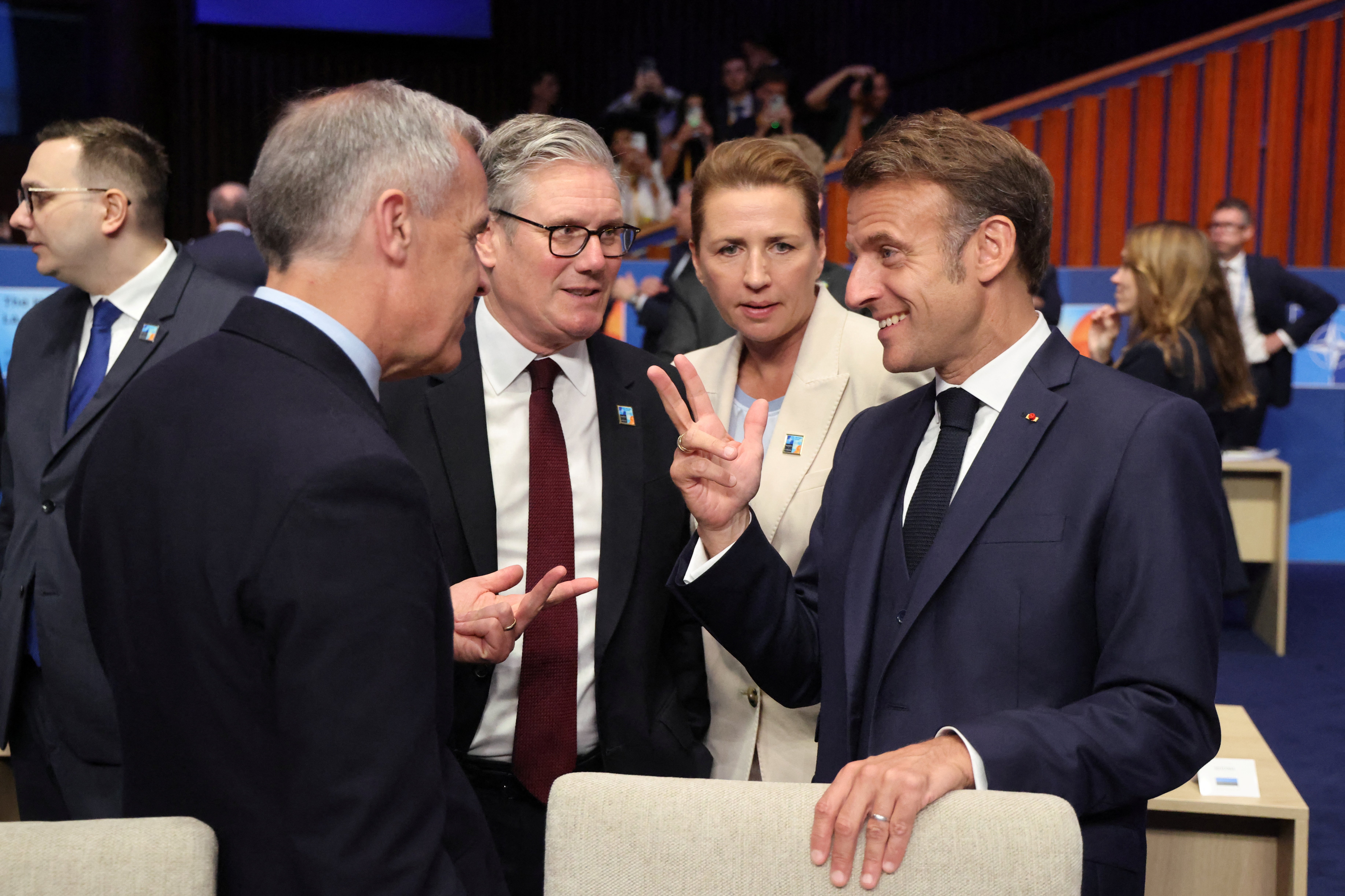 Carney’s announcement comes following similar pledges by UK prime minister Sir Keir Starmer (center) and French prime minister Emmanuel Macron
