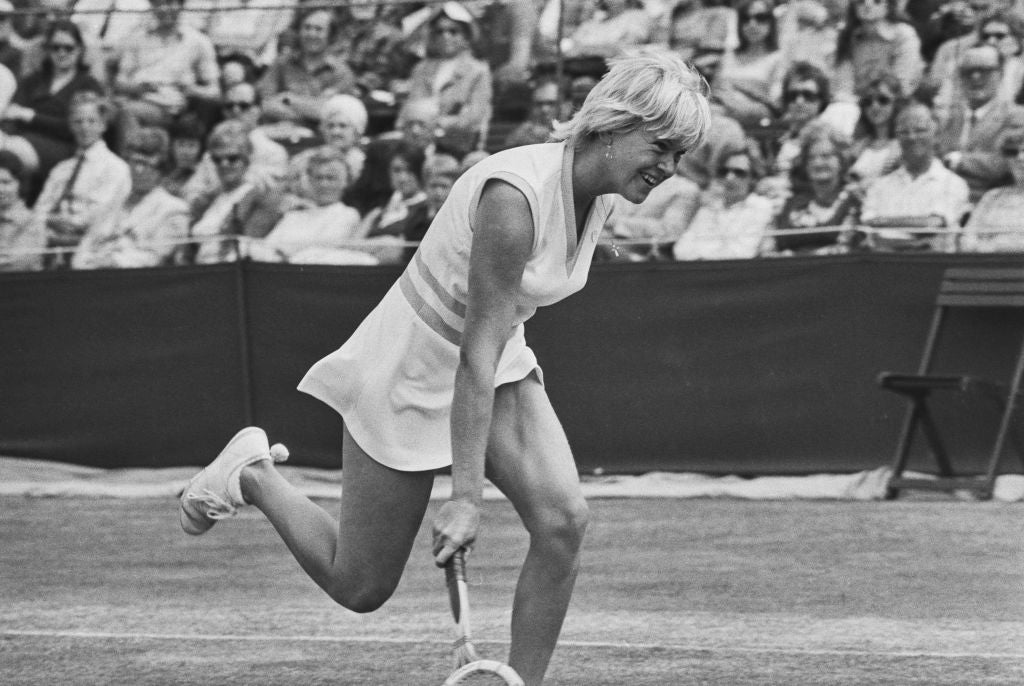Barker in action at Surbiton in 1974, where she won her first WTA Tour title