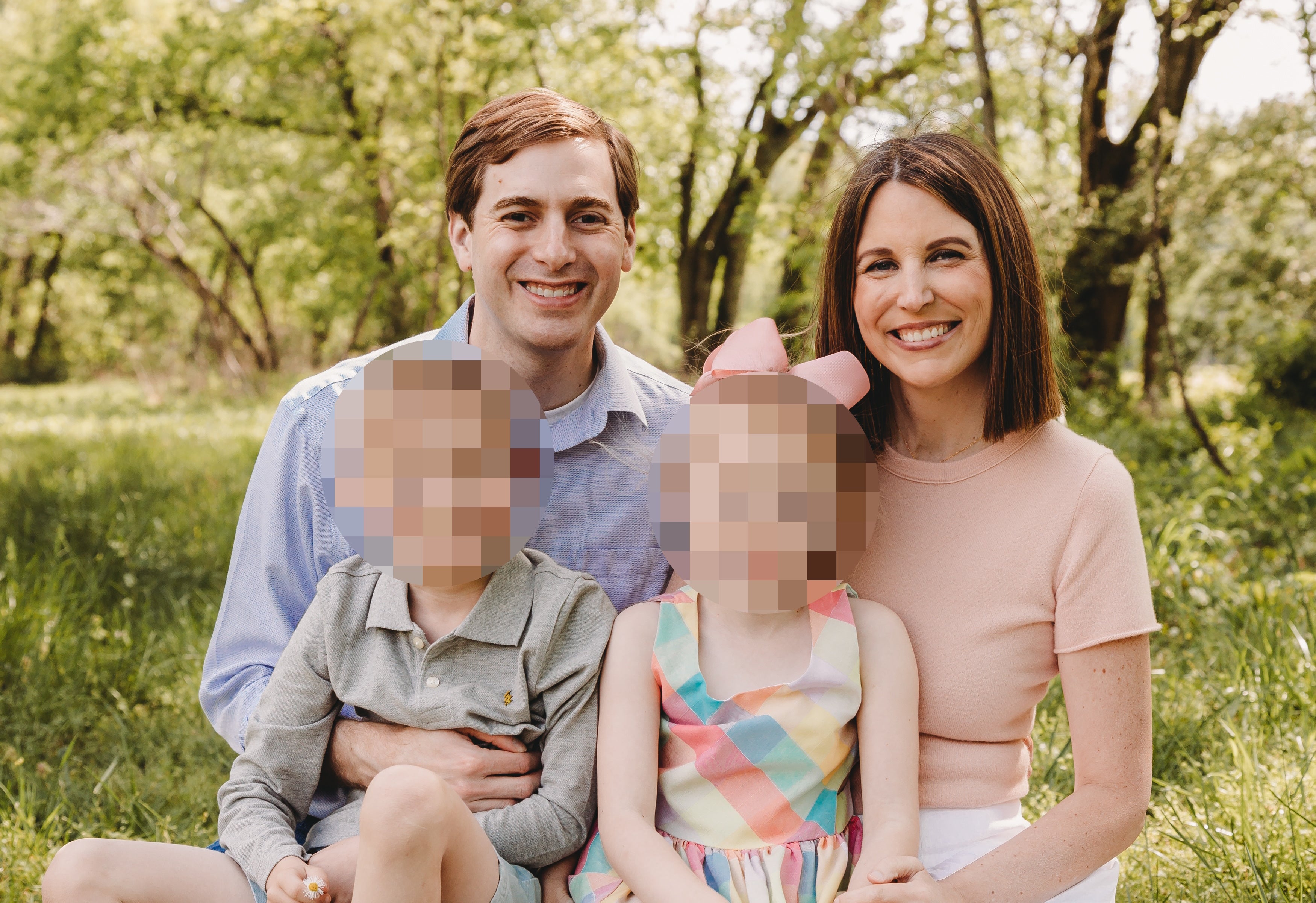Stacy Davis and her husband John with their eight-year-old twins