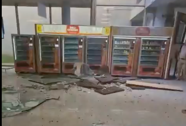 Video footage shared online shows broken glass panels on the floor of Mallorca’s Palma Airport