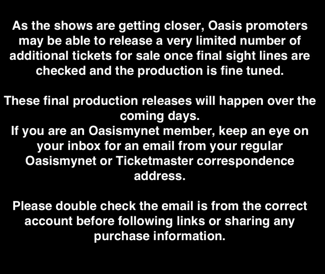 Oasis shares exciting update for fans