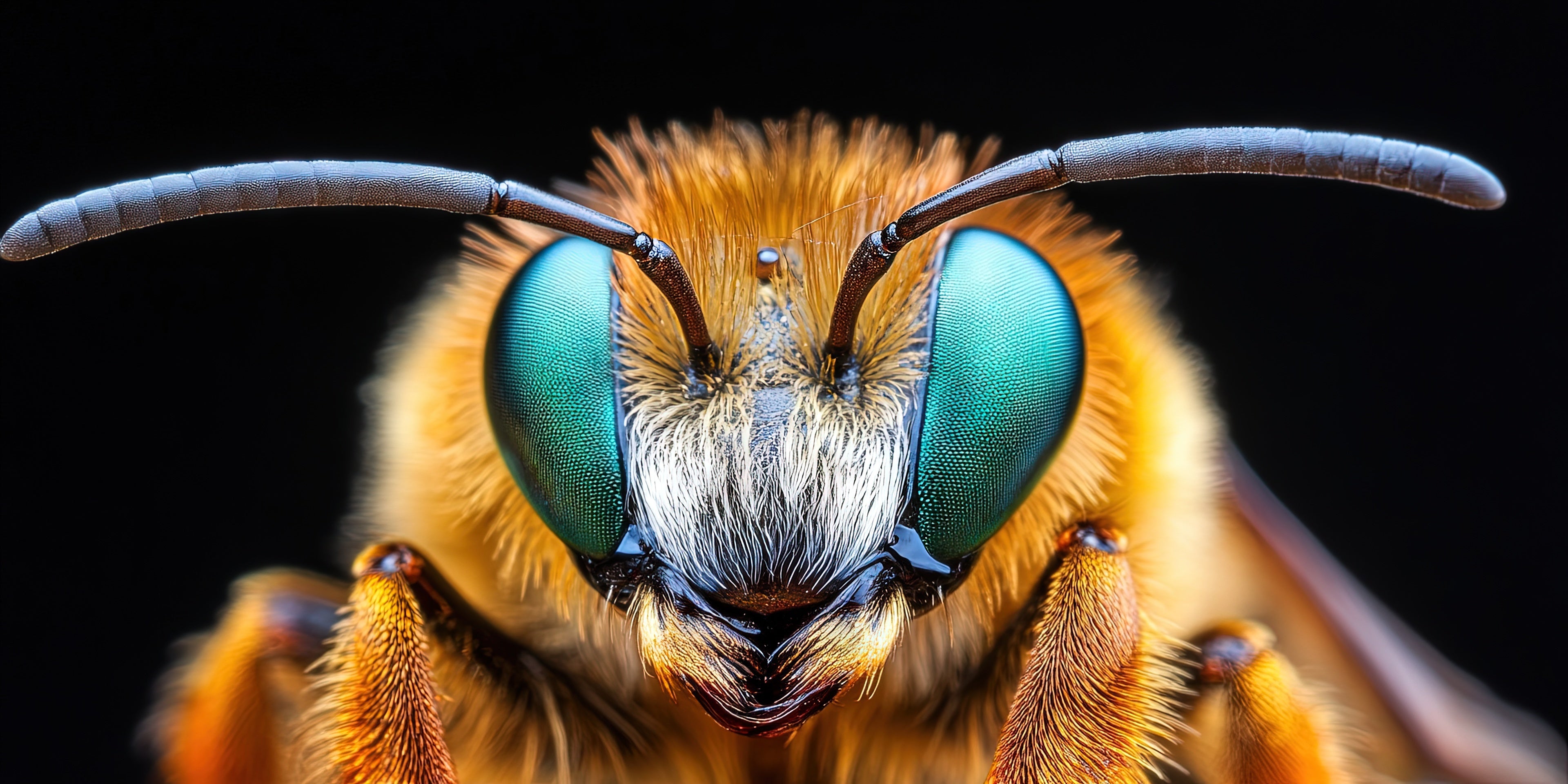 A close up shot of an Africanized bee’s face