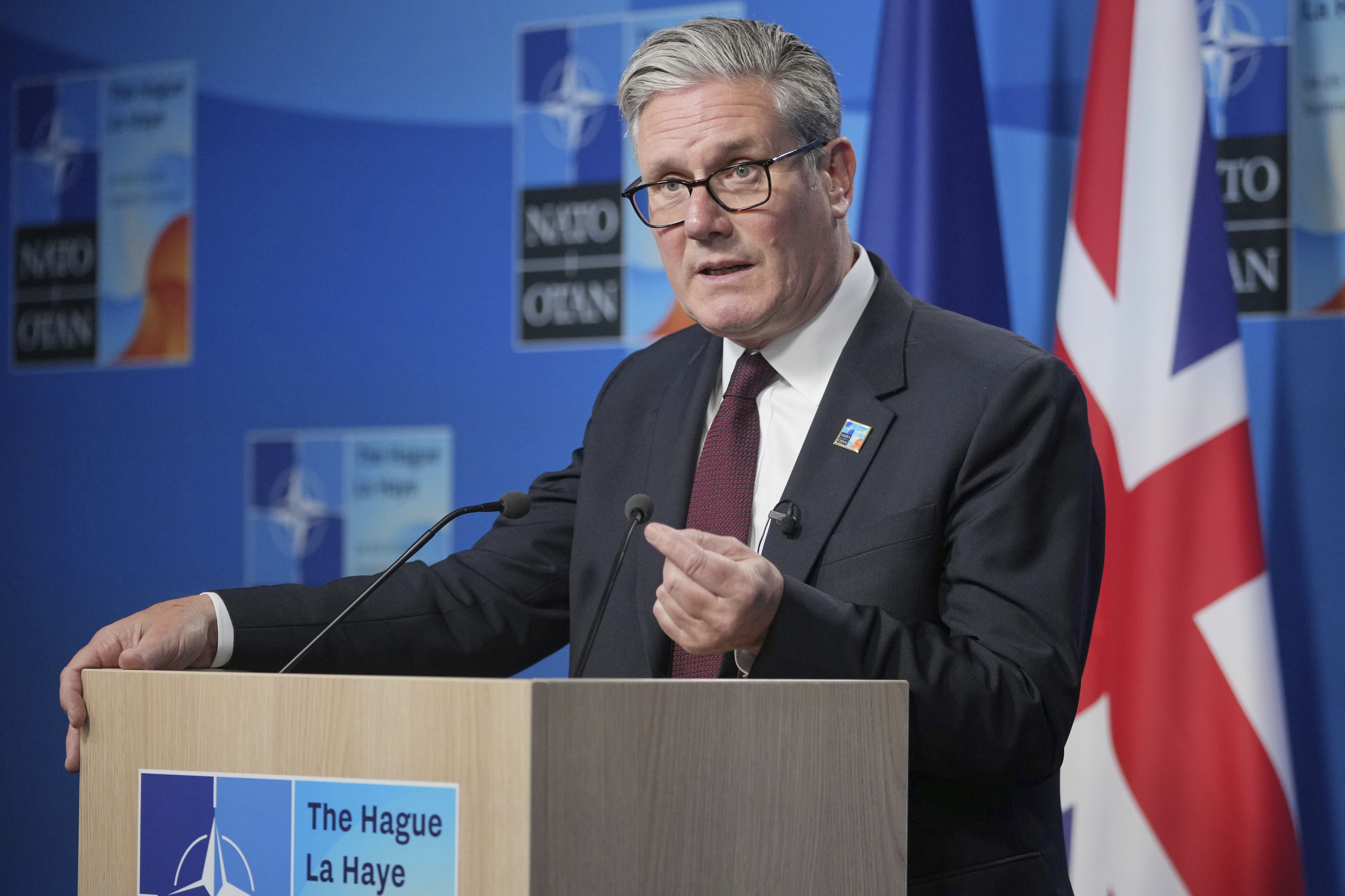 Prime minister Keir Starmer speaks during a media conference at the end of the Nato summit at The Hague, Netherlands