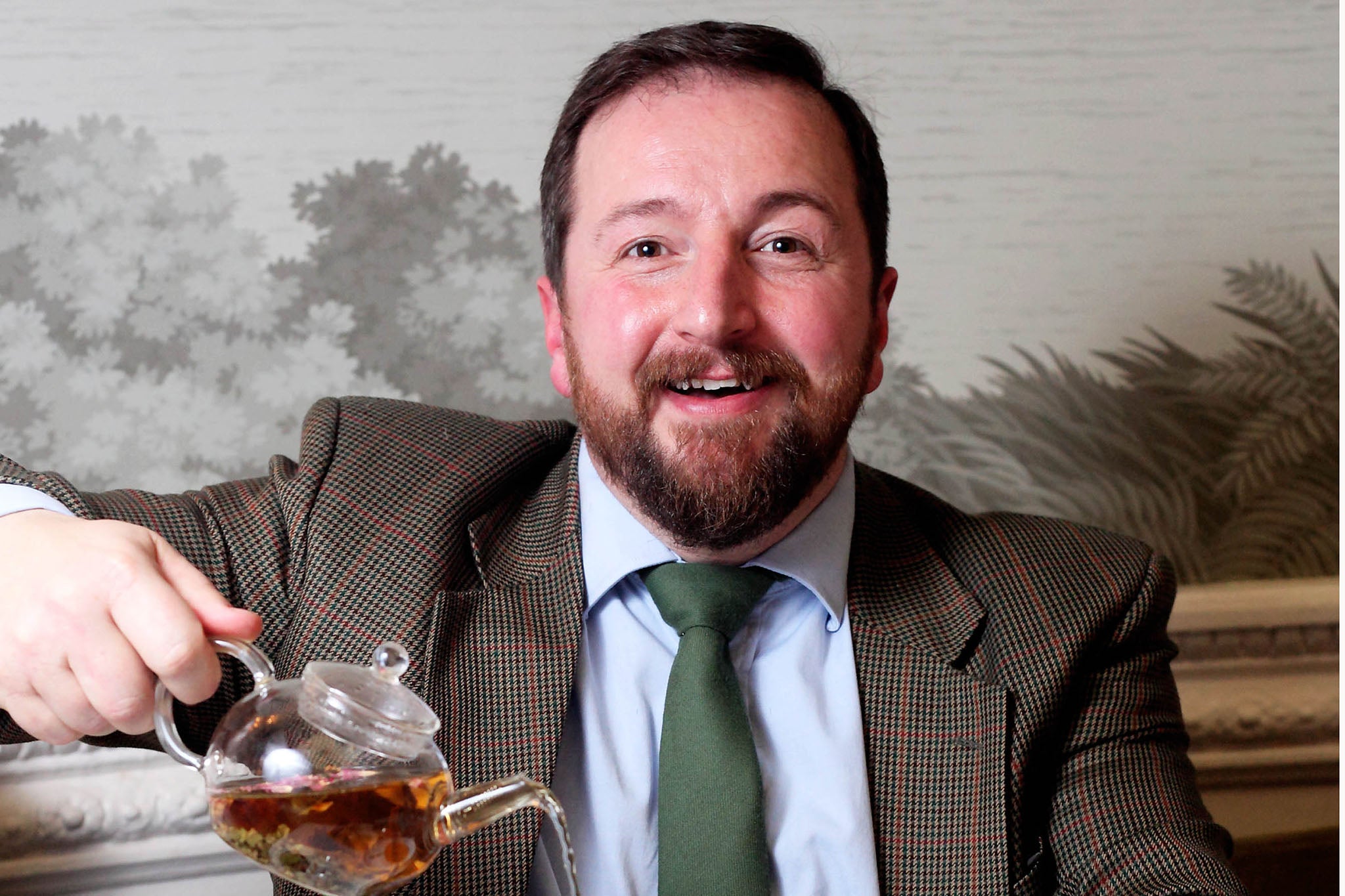 Wee Tea Plantation owner and grower Thomas Robinson sampling the tea at the Balmoral Hotel, Edinburgh