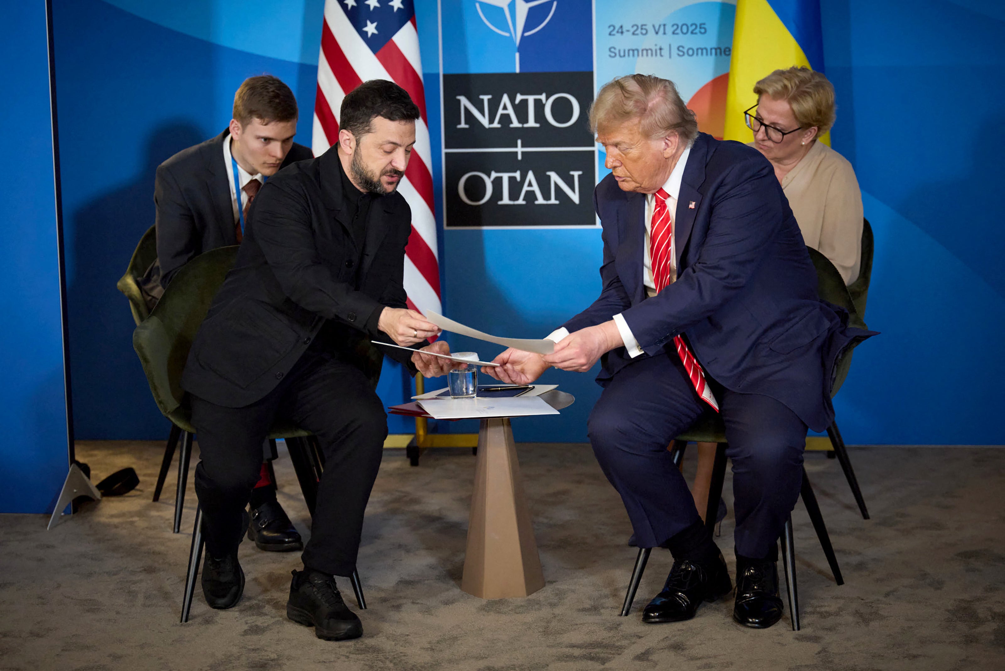 Ukraine president Volodymyr Zelensky and Trump talk at the Nato summit in The Hague last month