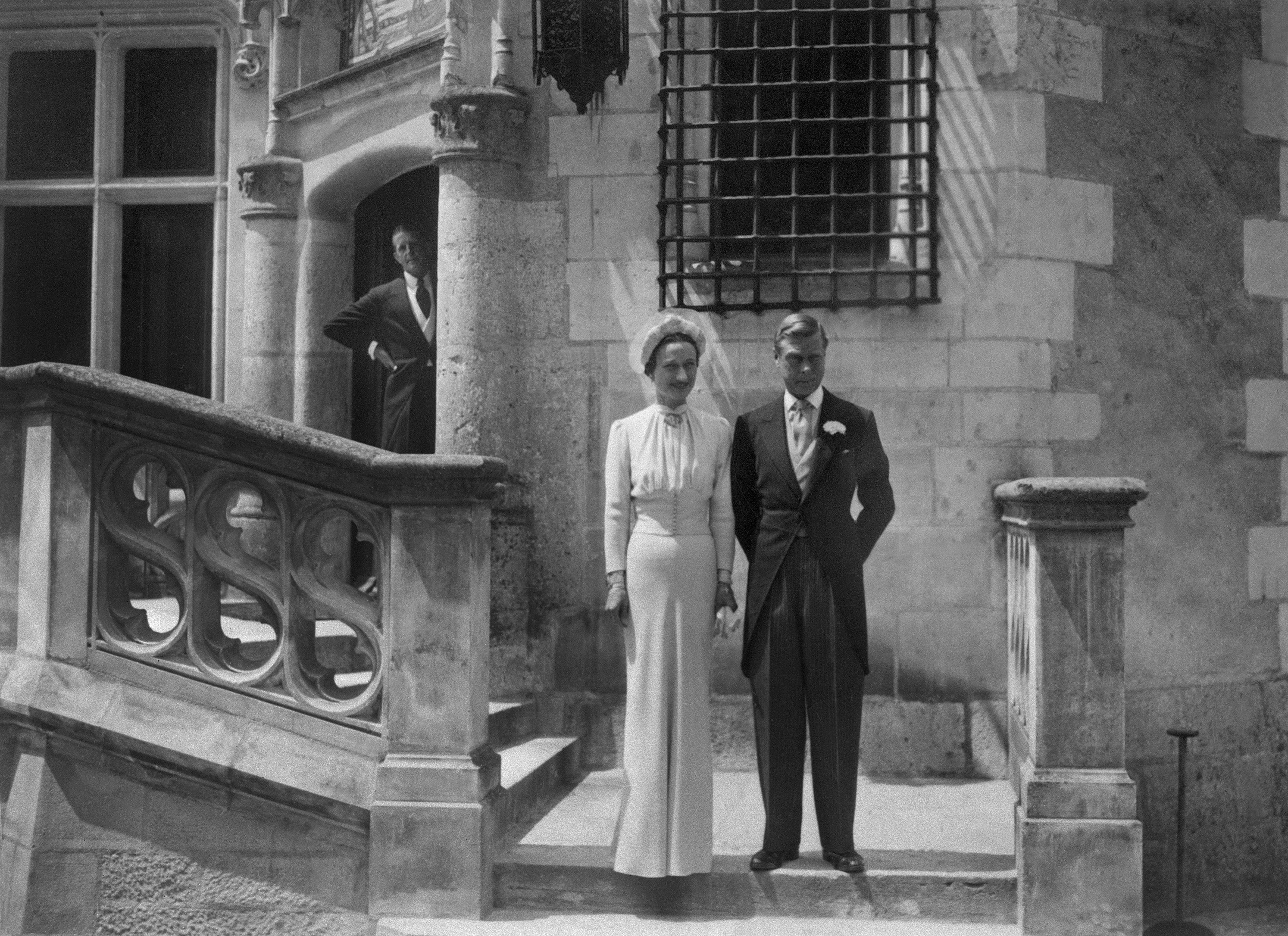 Edward, Duke of Windsor, and formerly Edward VIII of England, and his wife Wallis Simpson at their wedding in France in 1937