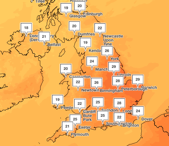 Met Office forecast Saturday 28 June