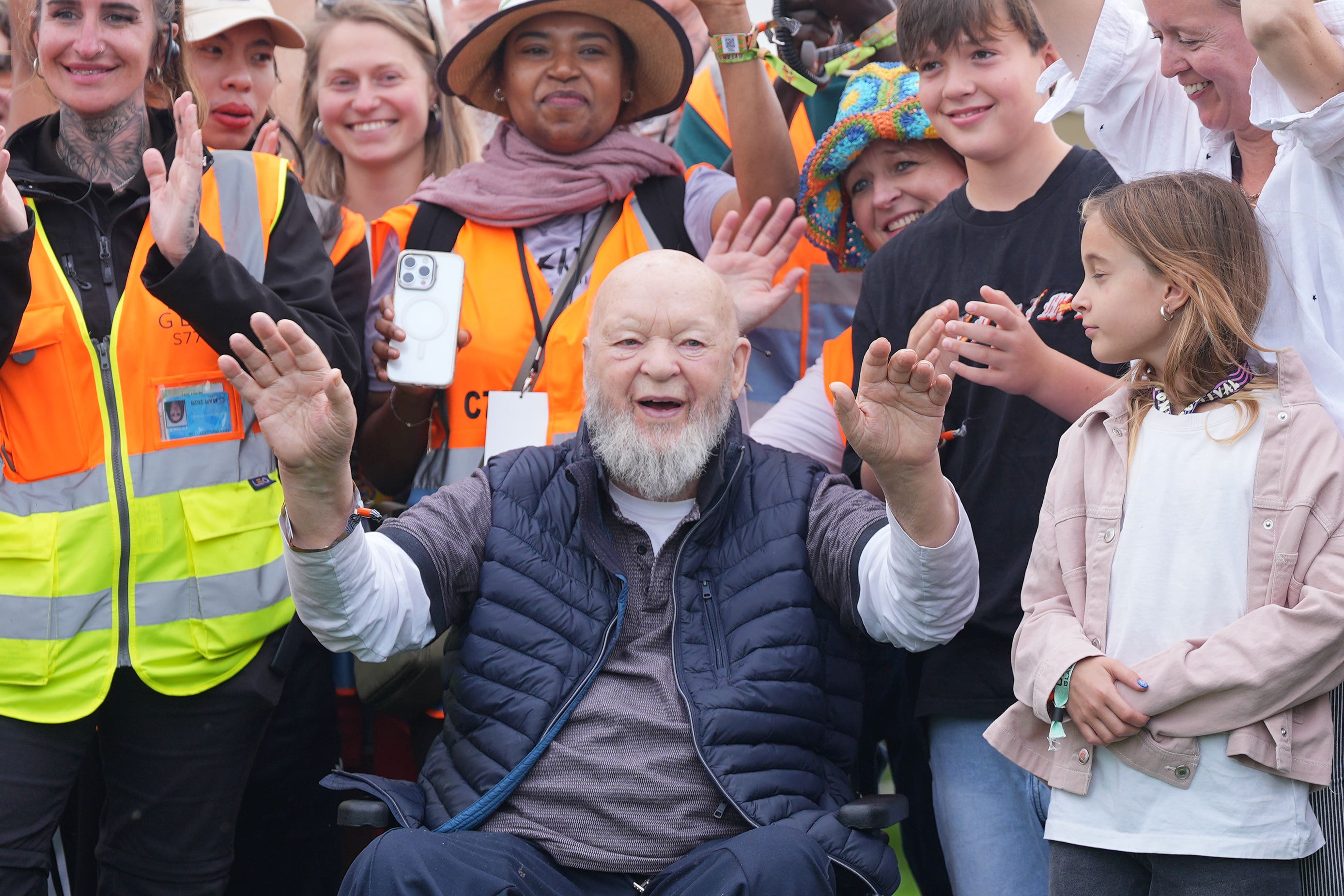 Glastonbury founder Sir Michael Eavis welcomes festival-goers to Worthy Farm, 25 June 2025