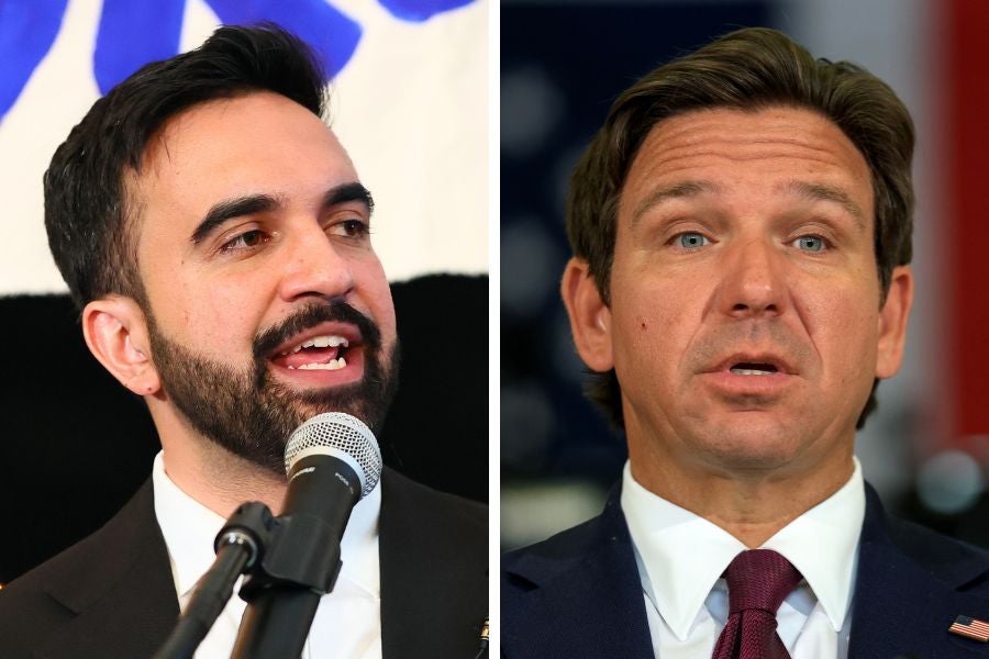 Florida Gov. Ron DeSantis (right) warned that if Zohran Mamdani (left) wins NYC mayor, wealthy New Yorkers may move to Florida, raising Palm Beach property values.