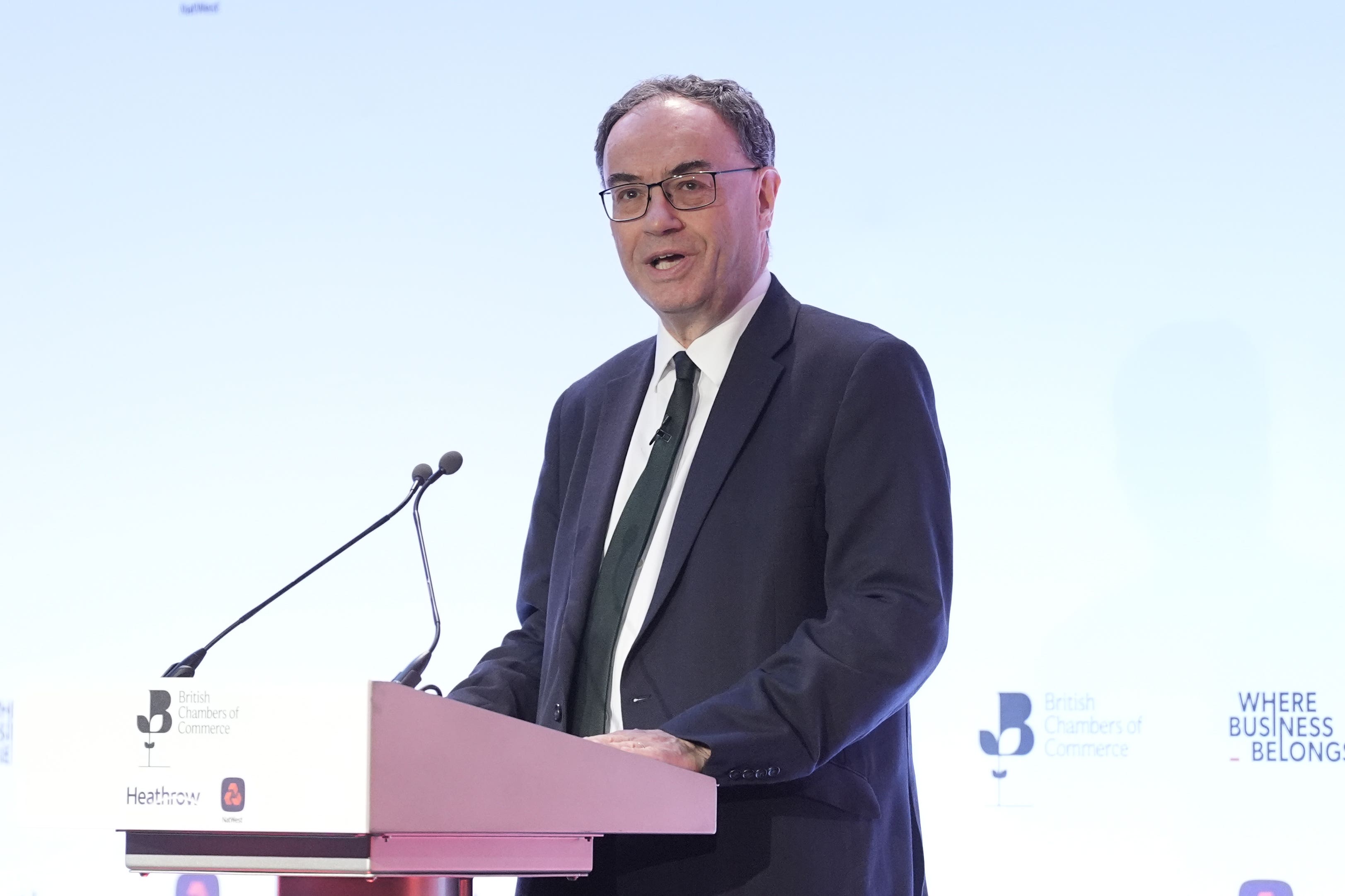 Bank of England governor Andrew Bailey addressed the British Chamber of Commerce annual conference in London on Thursday (PA)