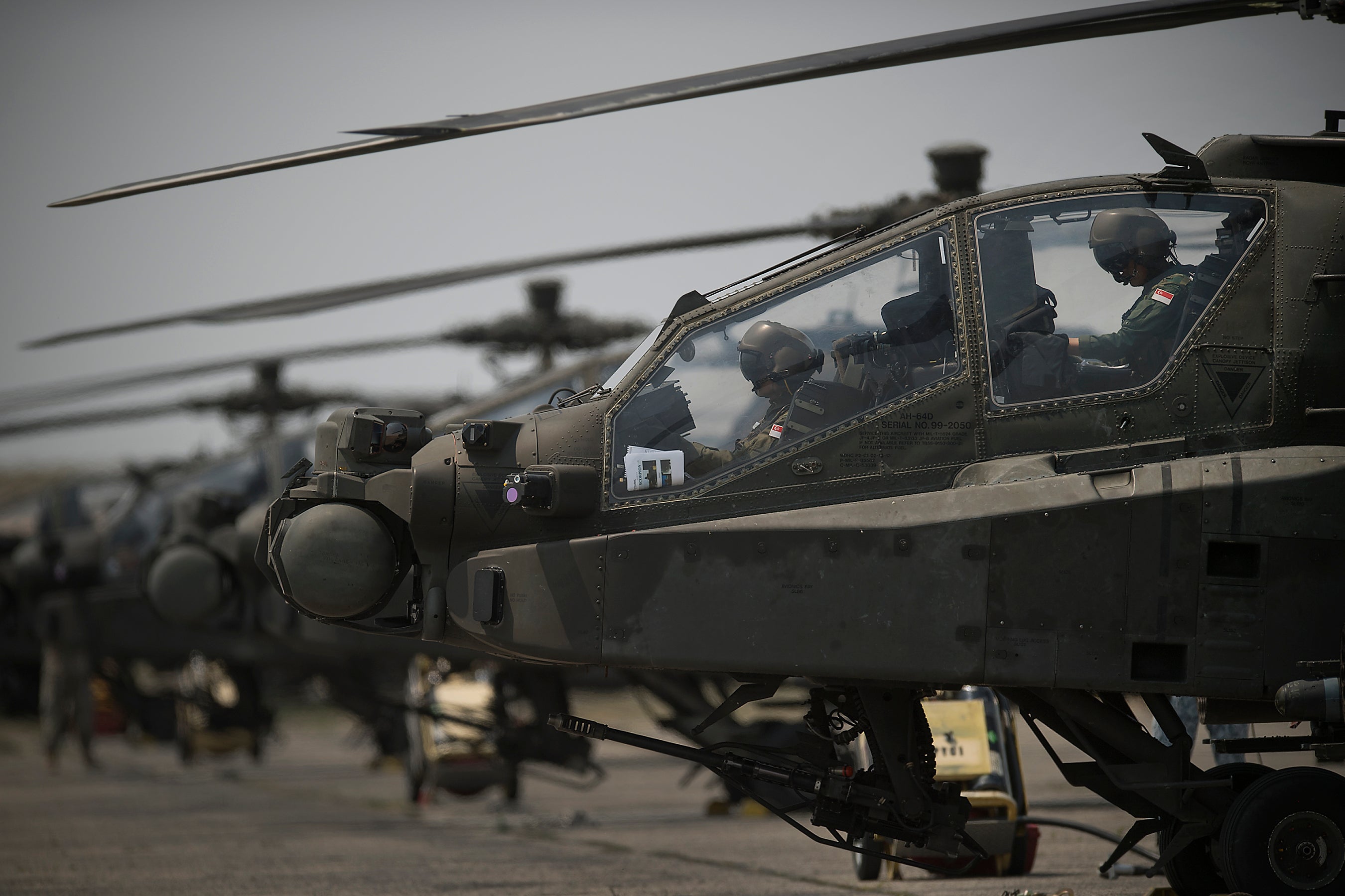 The layout of the AH-64 Apache's tandem cockpit places the gunner, who sits in front of the pilot, at great risk, according to Kiara Sotelo Wayment's lawsuit