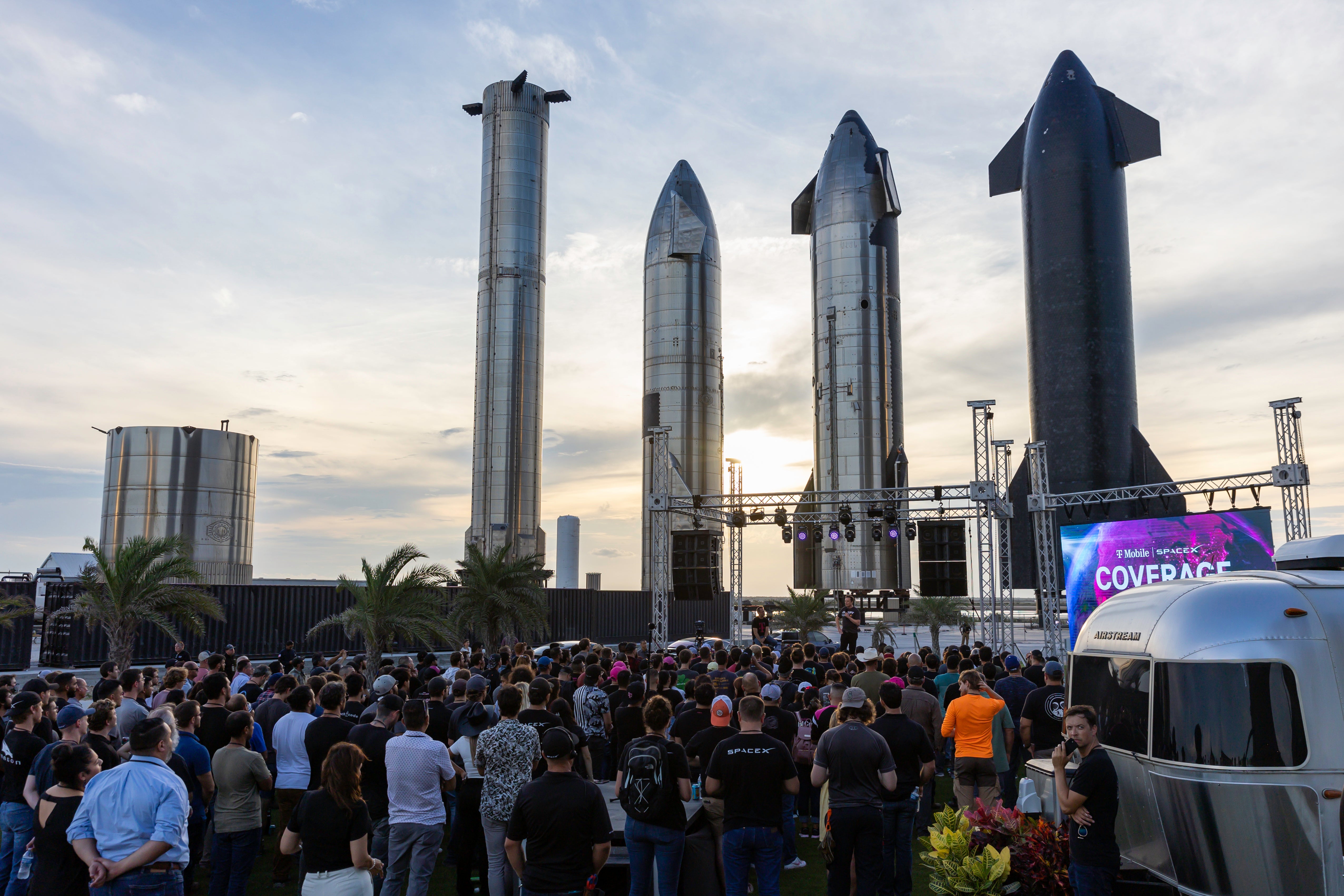 Elon Musk speaks during a SpaceX joint event in August 2022 in Boca Chica Beach, Texas