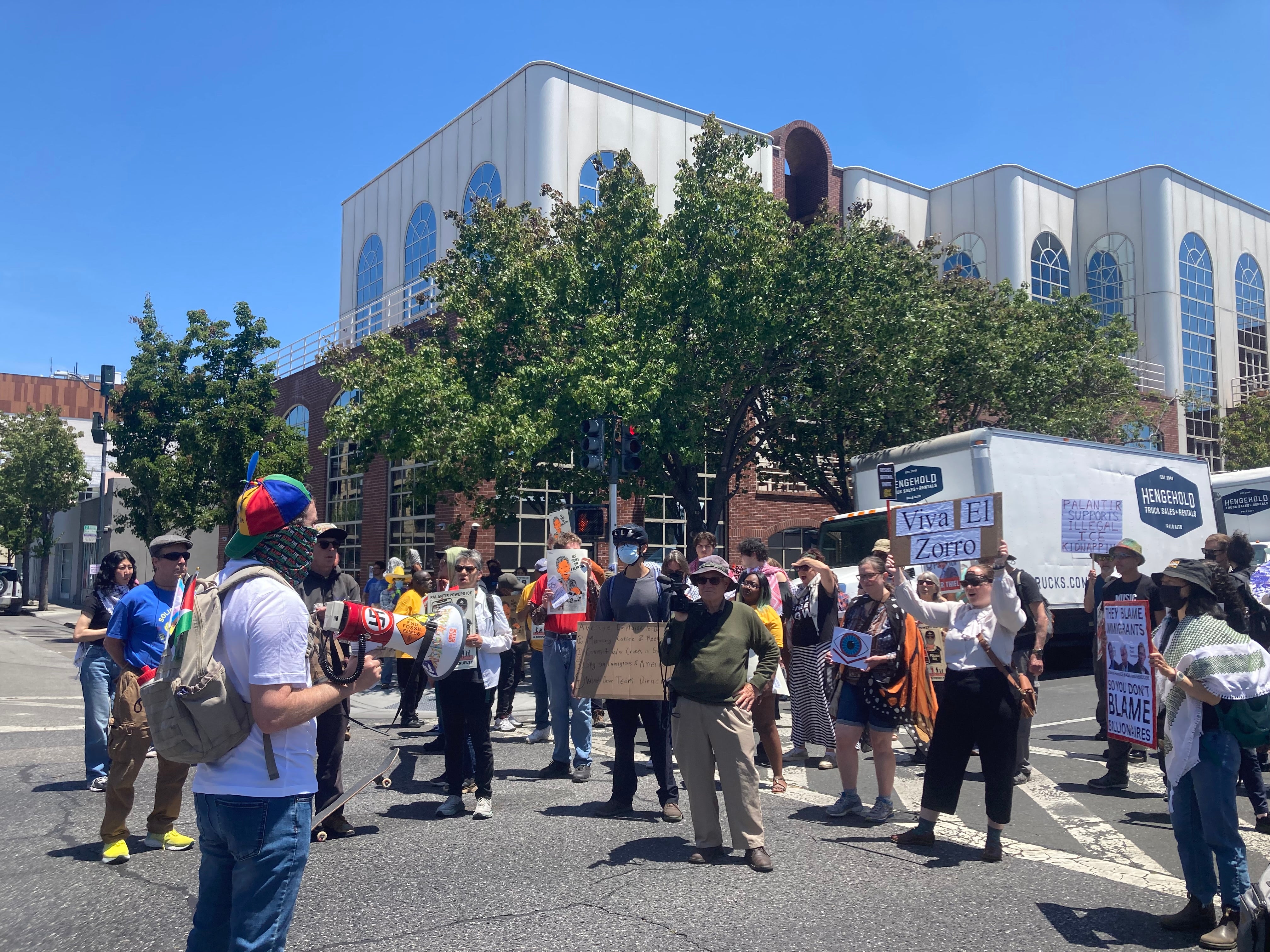 Protesters closed off the street at both ends of the block while speakers addressed the crowd