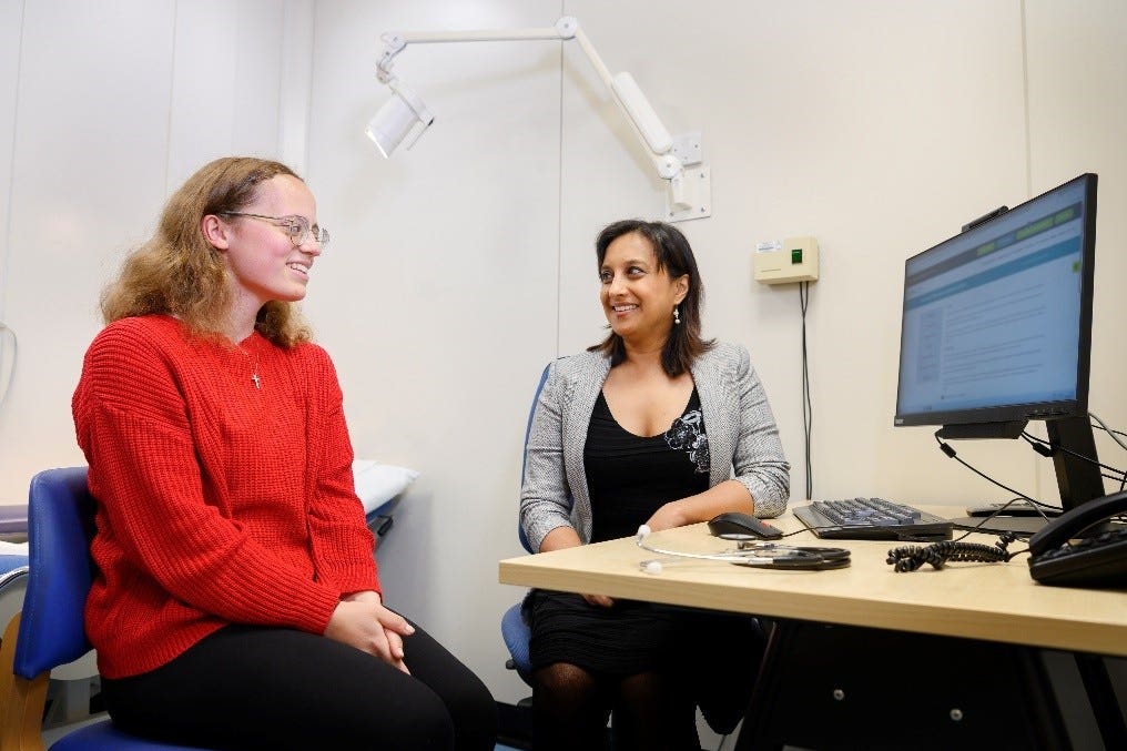Mary Catchpole with Dr Anita Chandra, consultant immunologist at Addenbrooke’s Hospital