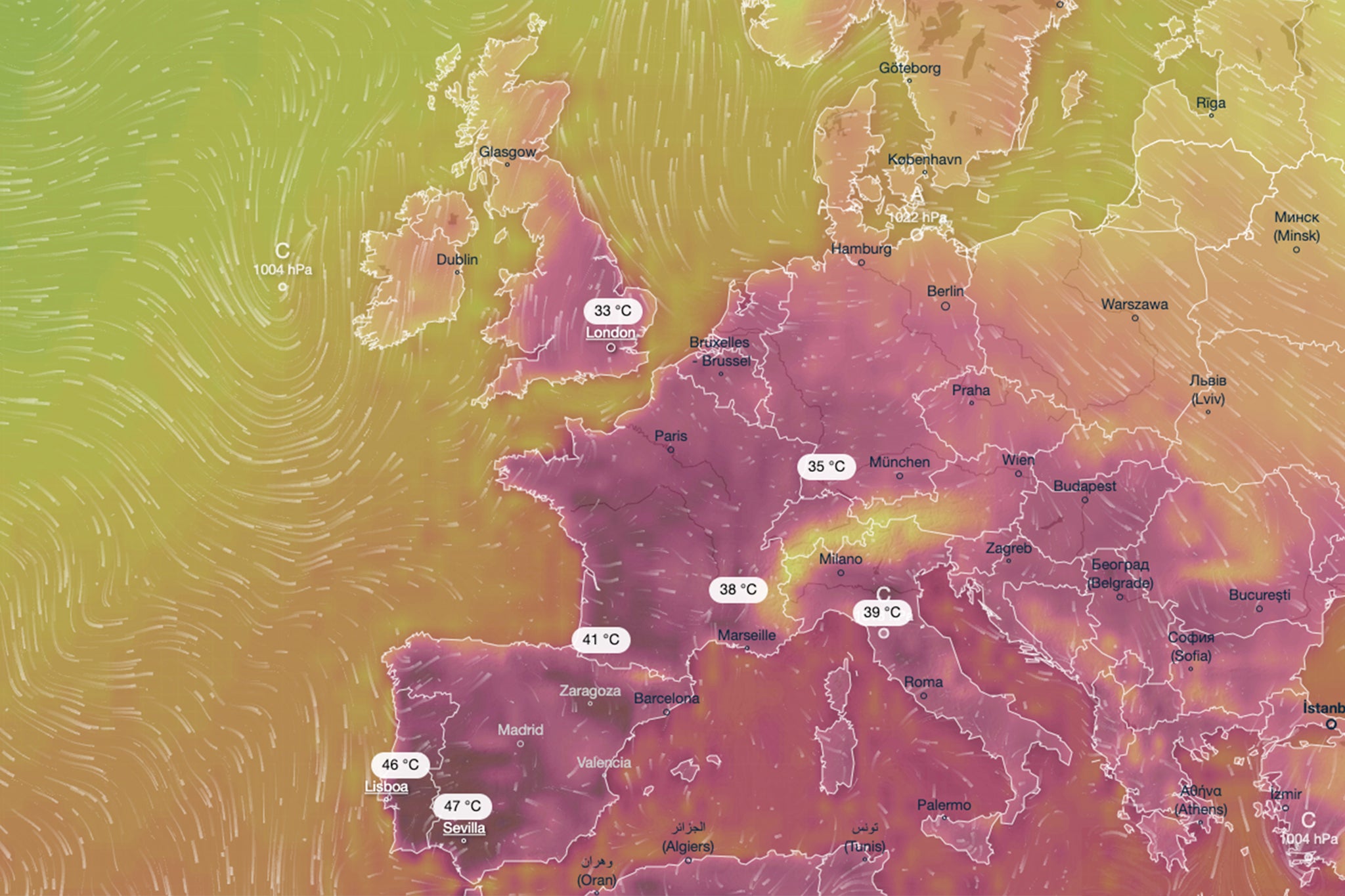 Heatmap for Monday in Europe